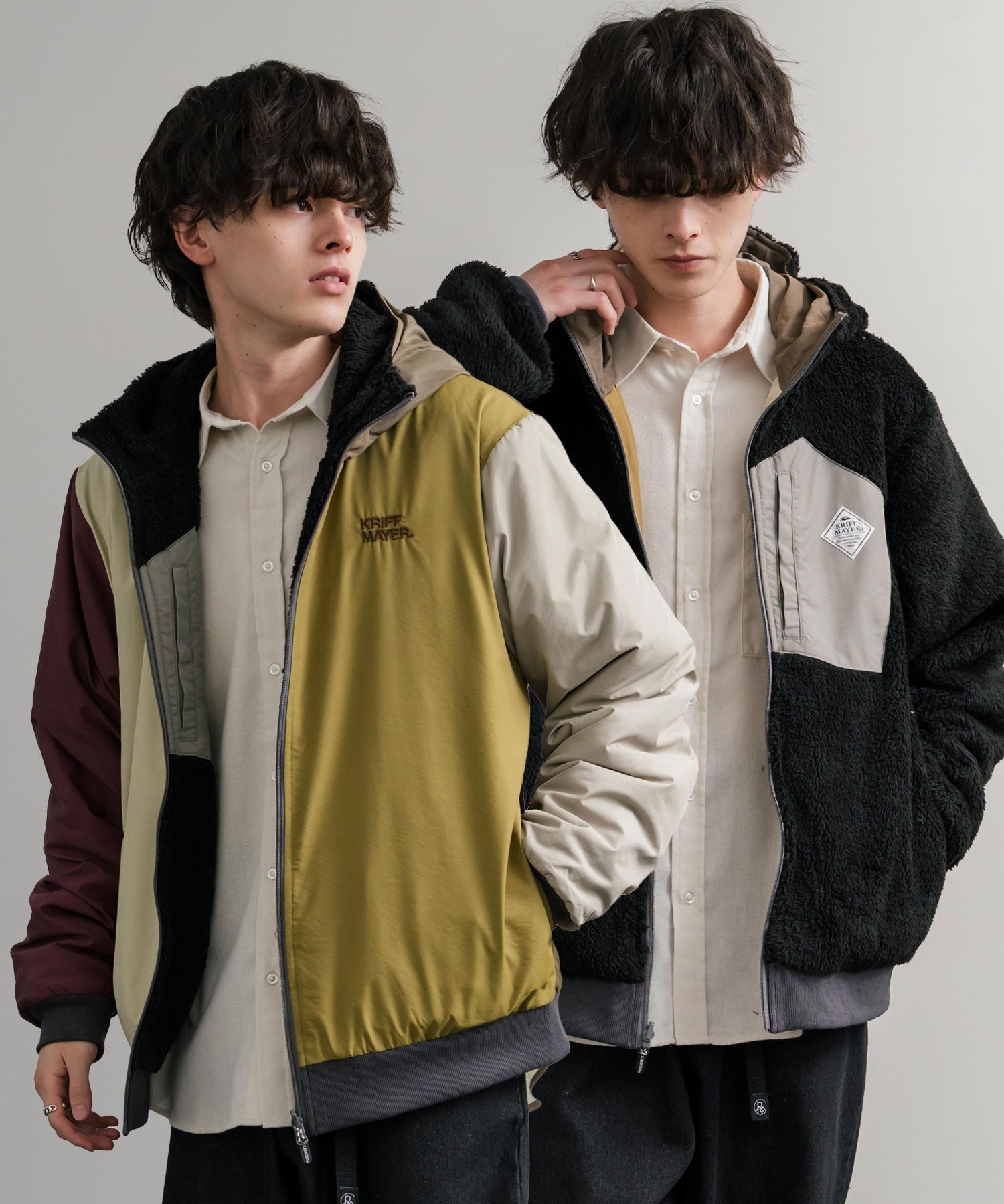 KRIFF MAYER クリフメイヤー2WAY リバーシブル ひっくりフード付きボアジャケット/ロゴ刺繍入りマウンテンパーカー 2514403 14795