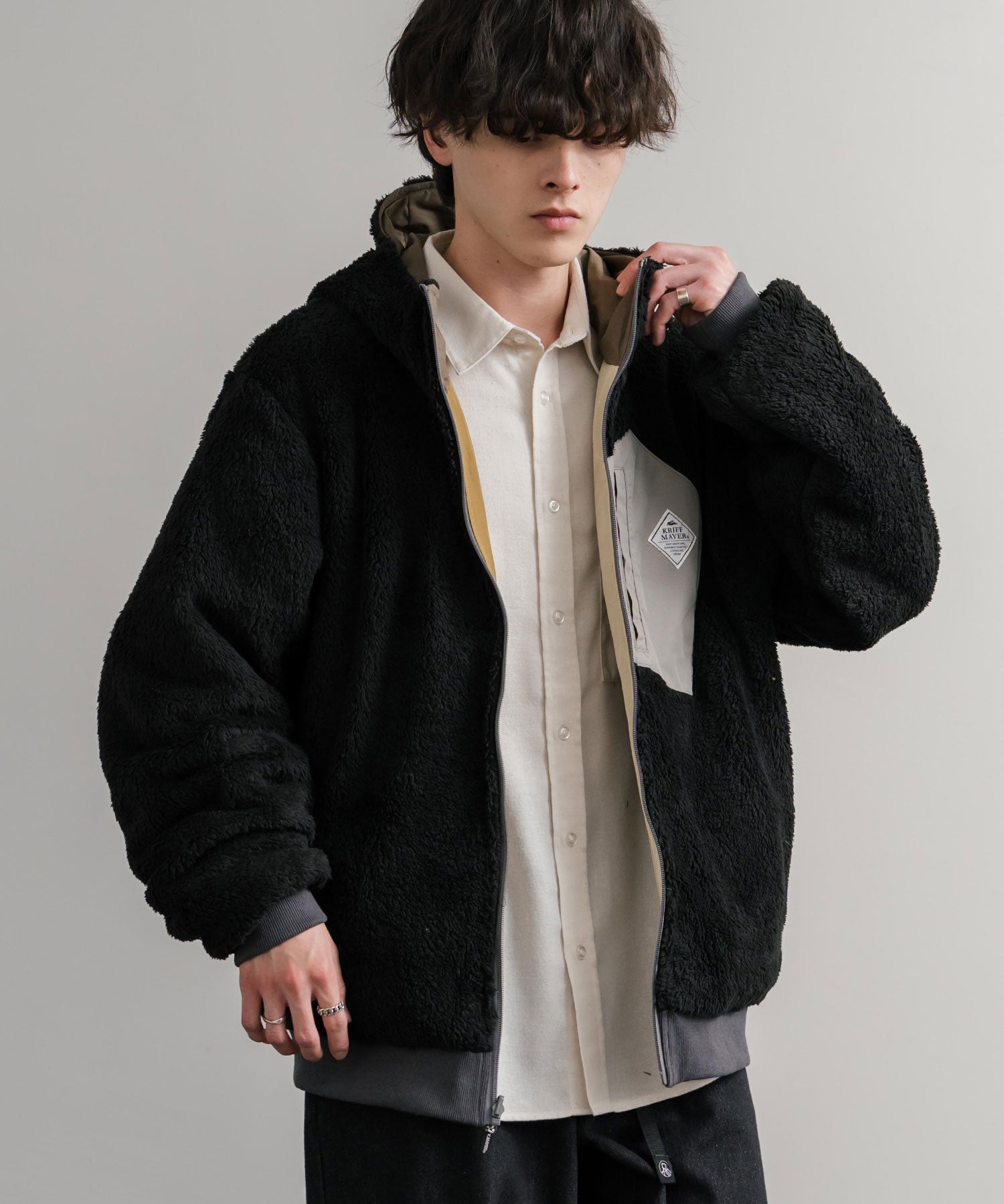 KRIFF MAYER クリフメイヤー2WAY リバーシブル ひっくりフード付きボアジャケット/ロゴ刺繍入りマウンテンパーカー 2514403 14795