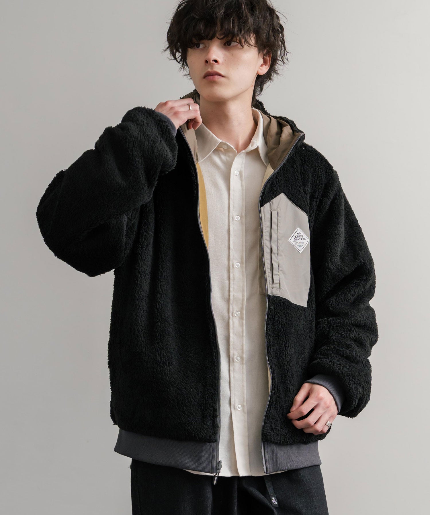 KRIFF MAYER クリフメイヤー2WAY リバーシブル ひっくりフード付きボアジャケット/ロゴ刺繍入りマウンテンパーカー 2514403 14795