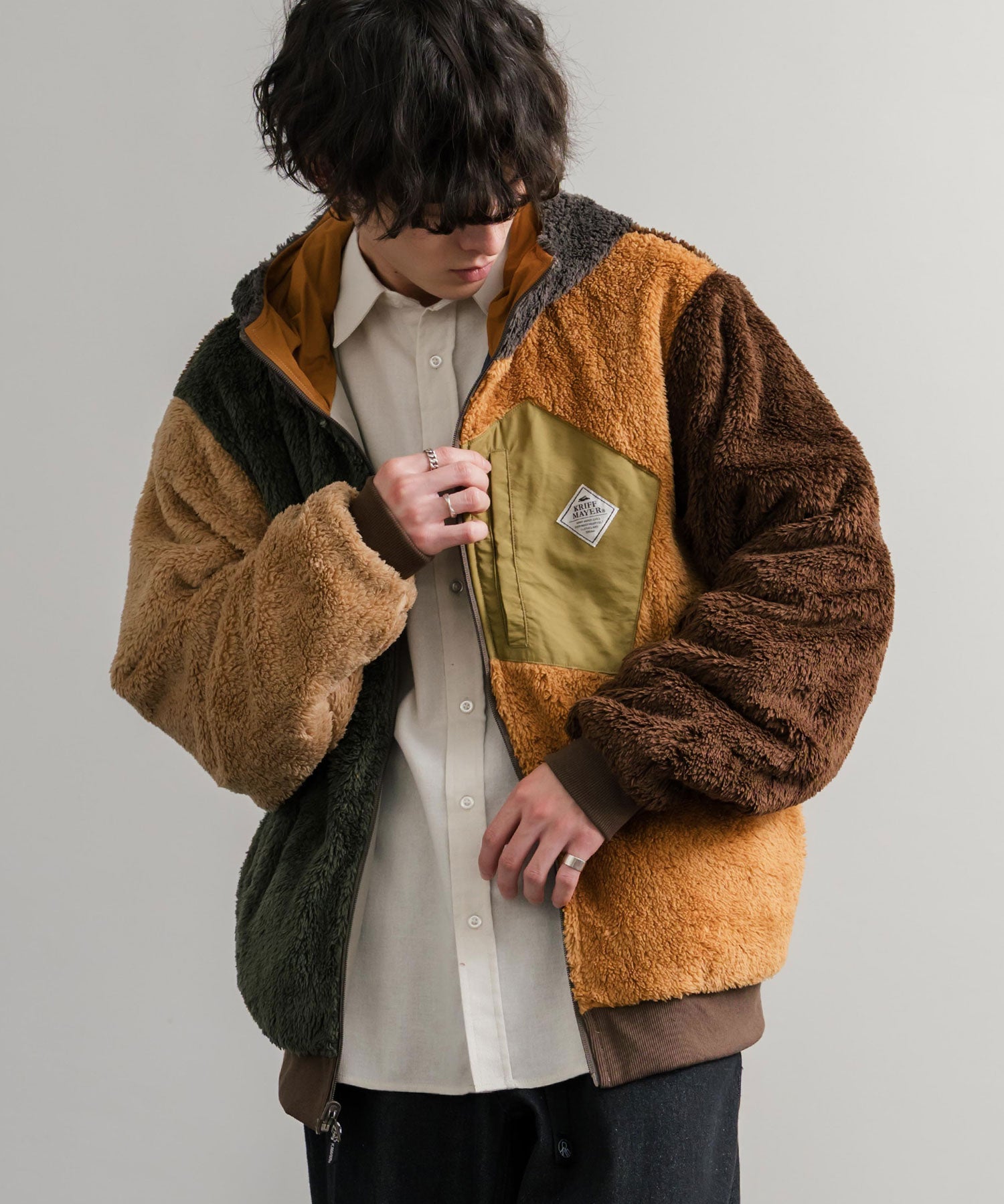 KRIFF MAYER クリフメイヤー2WAY リバーシブル ひっくりフード付きボアジャケット/ロゴ刺繍入りマウンテンパーカー 2514403 14795