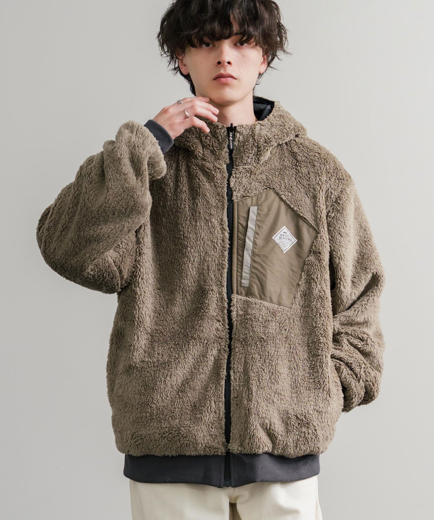 KRIFF MAYER クリフメイヤー2WAY リバーシブル ひっくりフード付きボアジャケット/ロゴ刺繍入りマウンテンパーカー 2514403 14795