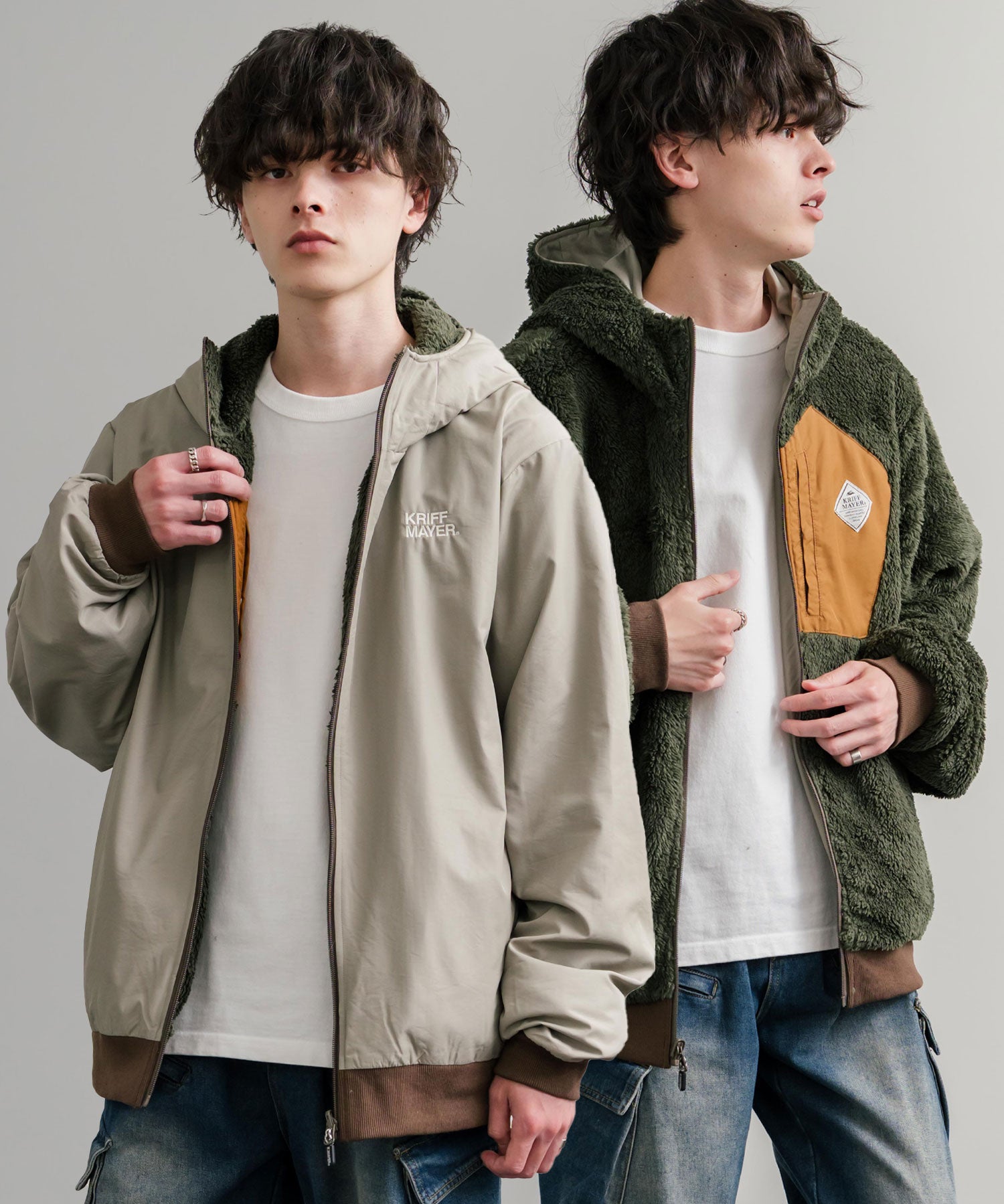 KRIFF MAYER クリフメイヤー2WAY リバーシブル ひっくりフード付きボアジャケット/ロゴ刺繍入りマウンテンパーカー 2514403 14795