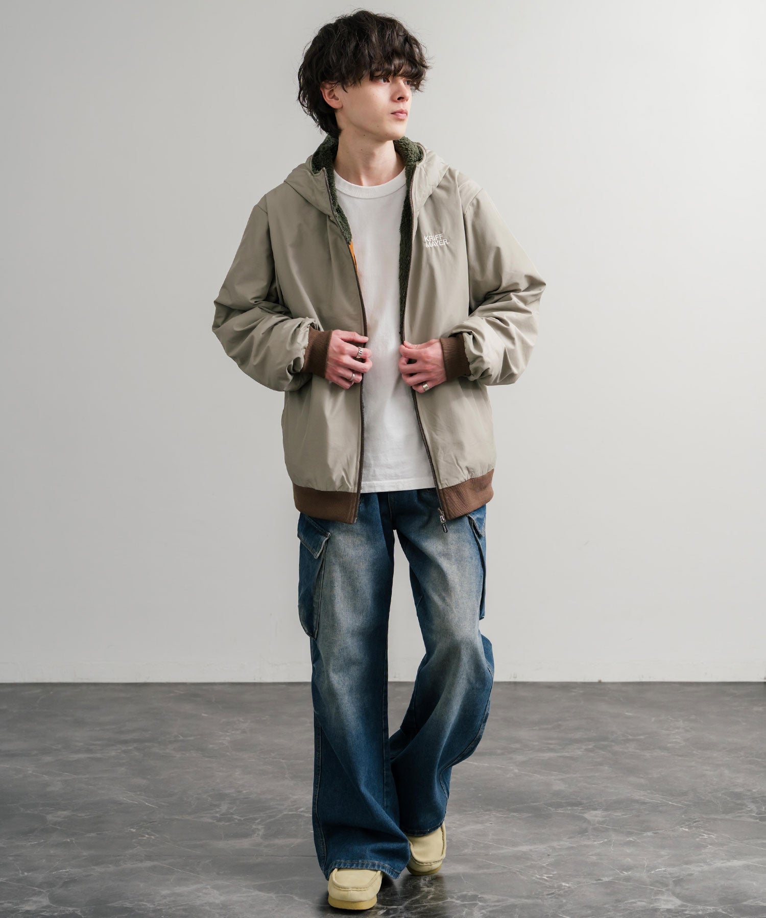 KRIFF MAYER クリフメイヤー2WAY リバーシブル ひっくりフード付きボアジャケット/ロゴ刺繍入りマウンテンパーカー 2514403 14795