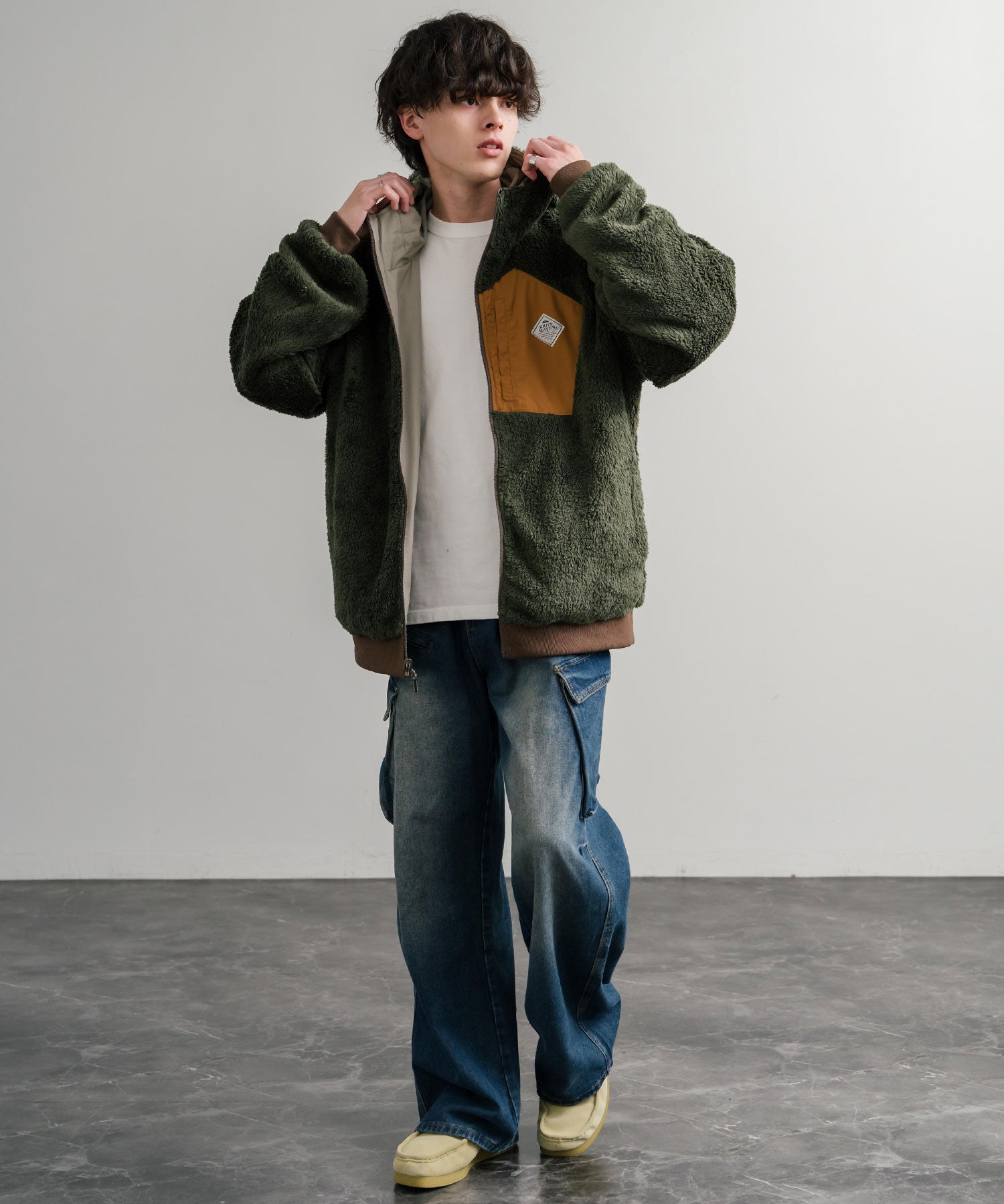 KRIFF MAYER クリフメイヤー2WAY リバーシブル ひっくりフード付きボアジャケット/ロゴ刺繍入りマウンテンパーカー 2514403 14795
