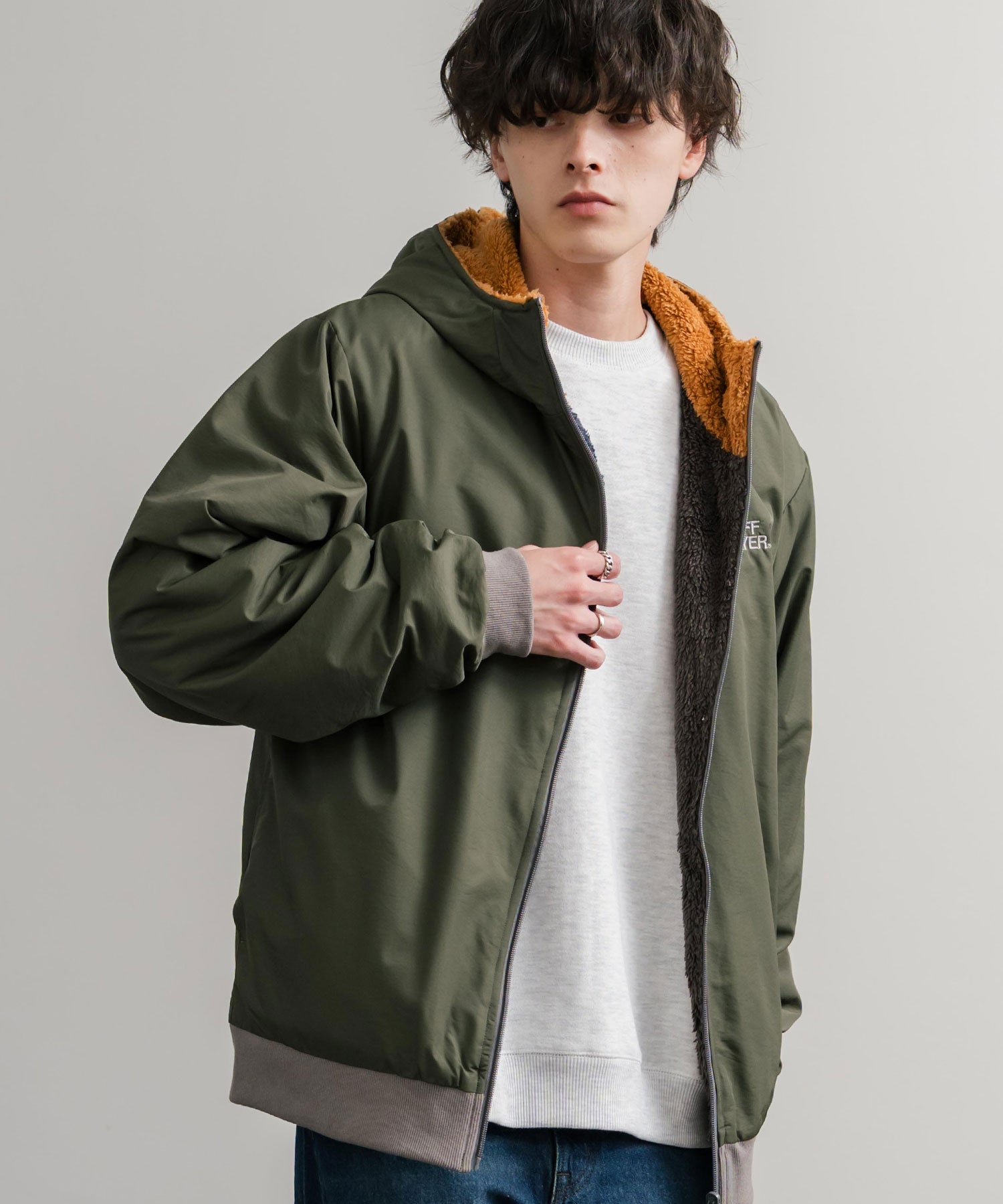 KRIFF MAYER クリフメイヤー2WAY リバーシブル ひっくりフード付きボアジャケット/ロゴ刺繍入りマウンテンパーカー 2514403 14795