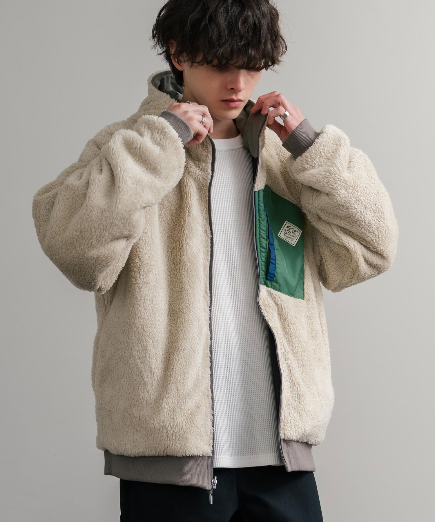 KRIFF MAYER クリフメイヤー2WAY リバーシブル ひっくりフード付きボアジャケット/ロゴ刺繍入りマウンテンパーカー 2514403 14795