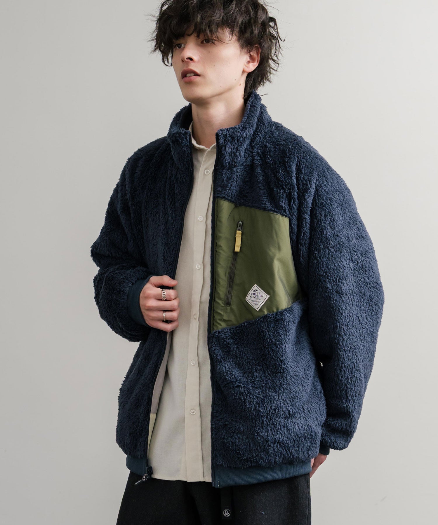 KRIFF MAYER クリフメイヤー 2WAY リバーシブルひっくりスタンドネックボアジャケット/ロゴ刺繍入りボアブルゾン 2514404 14796