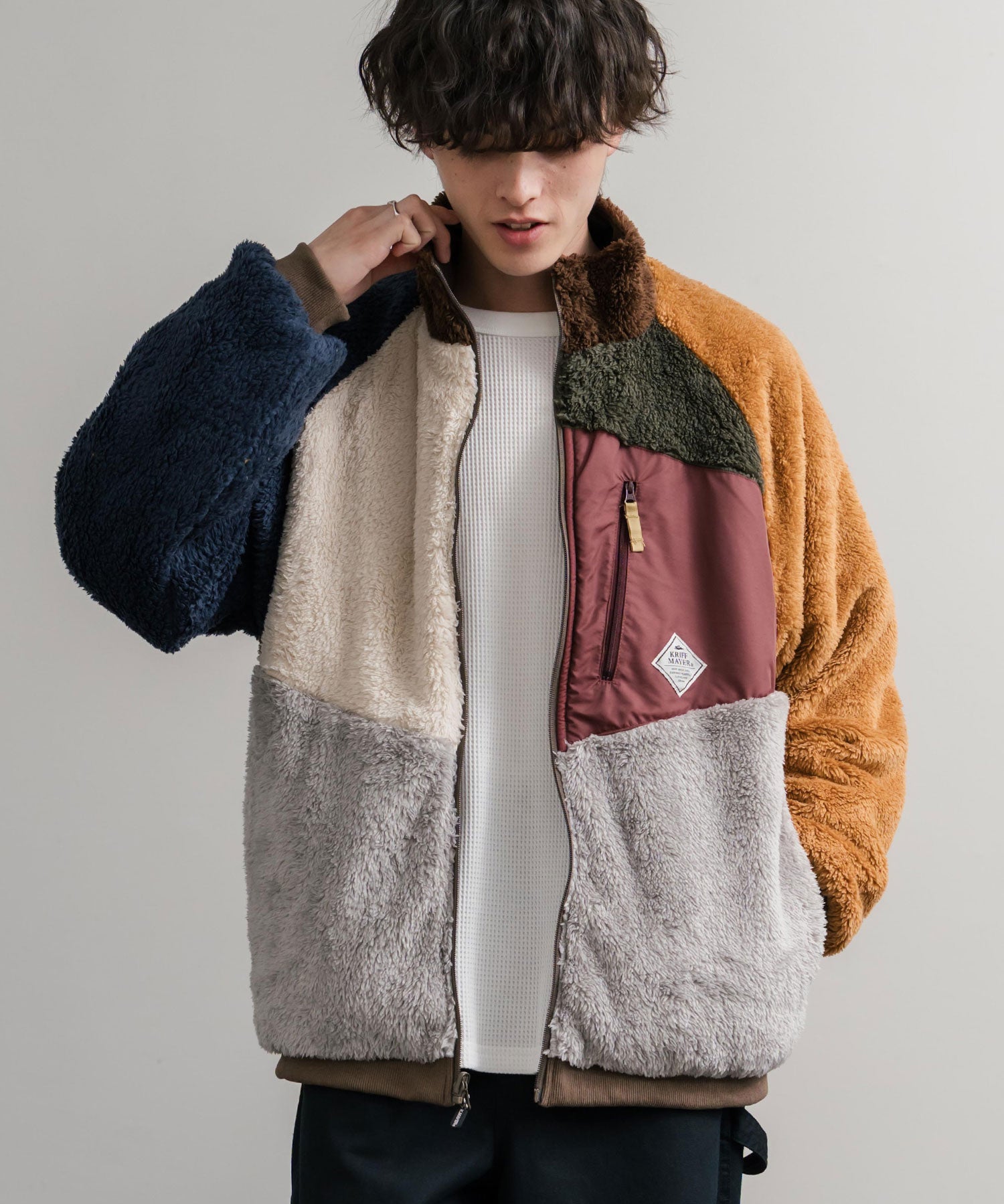 KRIFF MAYER クリフメイヤー 2WAY リバーシブルひっくりスタンドネックボアジャケット/ロゴ刺繍入りボアブルゾン 2514404 14796