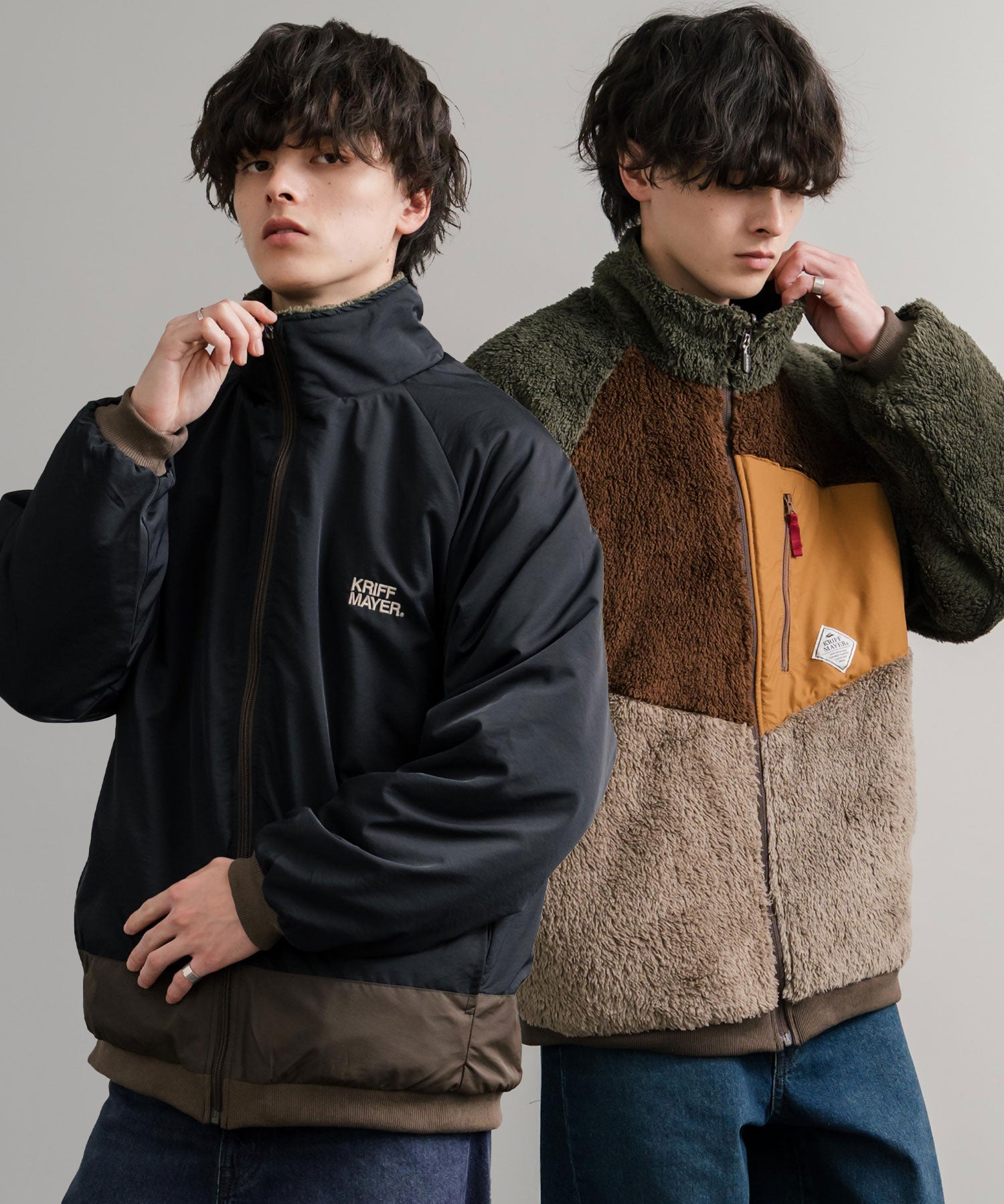 KRIFF MAYER クリフメイヤー 2WAY リバーシブルひっくりスタンドネックボアジャケット/ロゴ刺繍入りボアブルゾン 2514404 14796