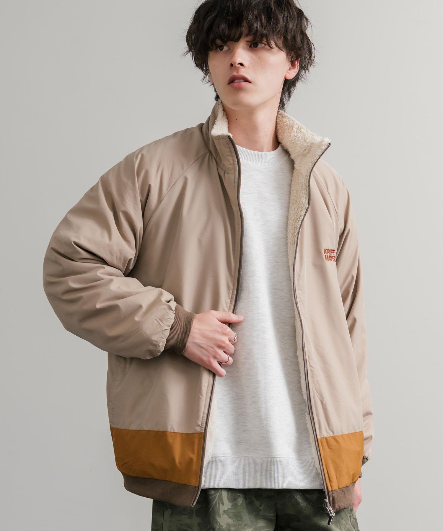 KRIFF MAYER クリフメイヤー 2WAY リバーシブルひっくりスタンドネックボアジャケット/ロゴ刺繍入りボアブルゾン 2514404 14796