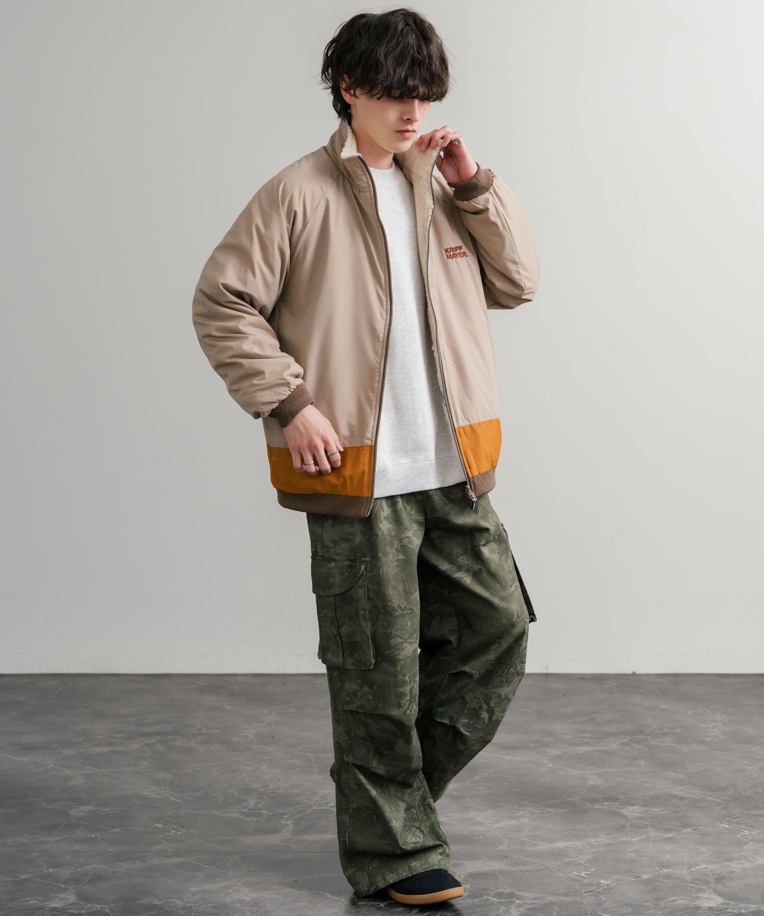 KRIFF MAYER クリフメイヤー 2WAY リバーシブルひっくりスタンドネックボアジャケット/ロゴ刺繍入りボアブルゾン 2514404 14796