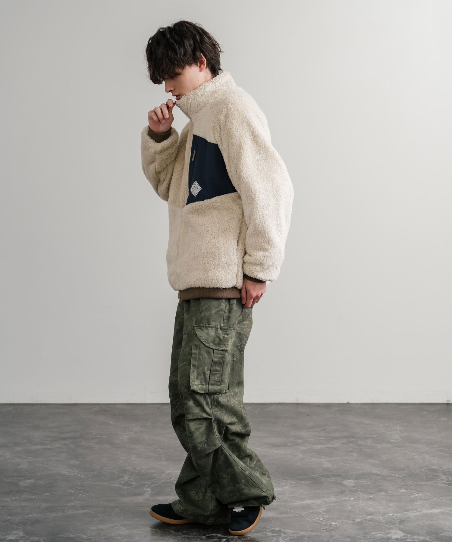 KRIFF MAYER クリフメイヤー 2WAY リバーシブルひっくりスタンドネックボアジャケット/ロゴ刺繍入りボアブルゾン 2514404 14796