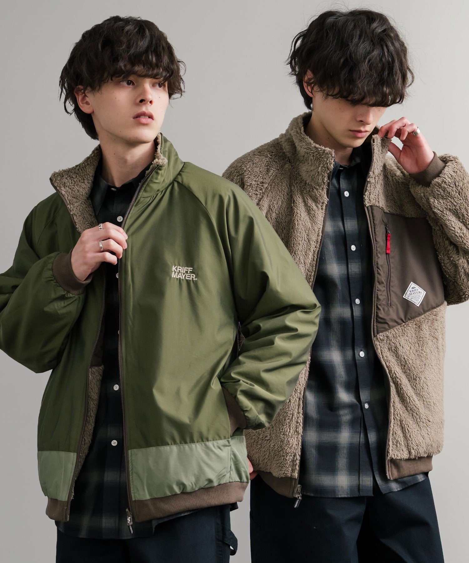KRIFF MAYER クリフメイヤー 2WAY リバーシブルひっくりスタンドネックボアジャケット/ロゴ刺繍入りボアブルゾン 2514404 14796