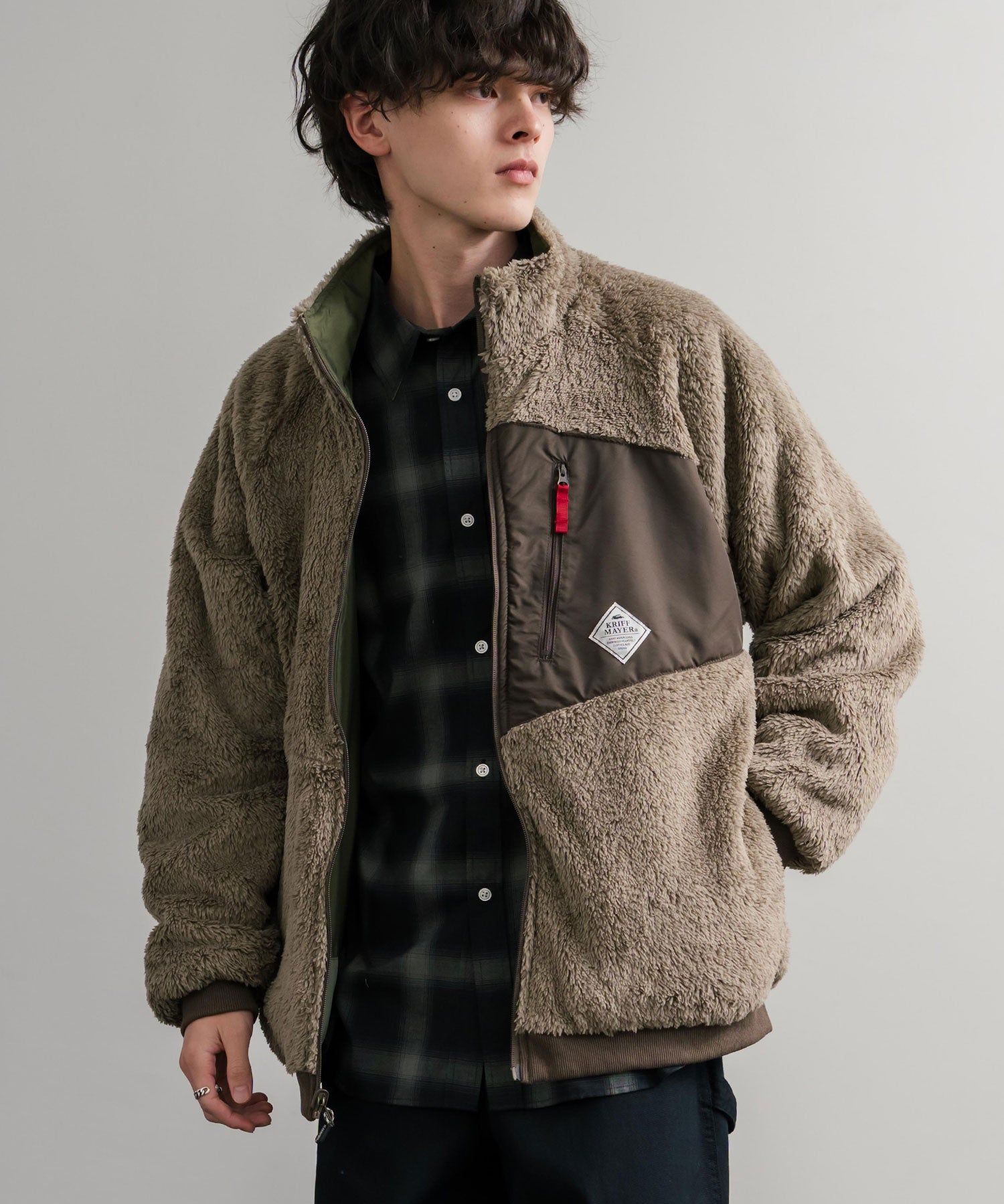 KRIFF MAYER クリフメイヤー 2WAY リバーシブルひっくりスタンドネックボアジャケット/ロゴ刺繍入りボアブルゾン 2514404 14796