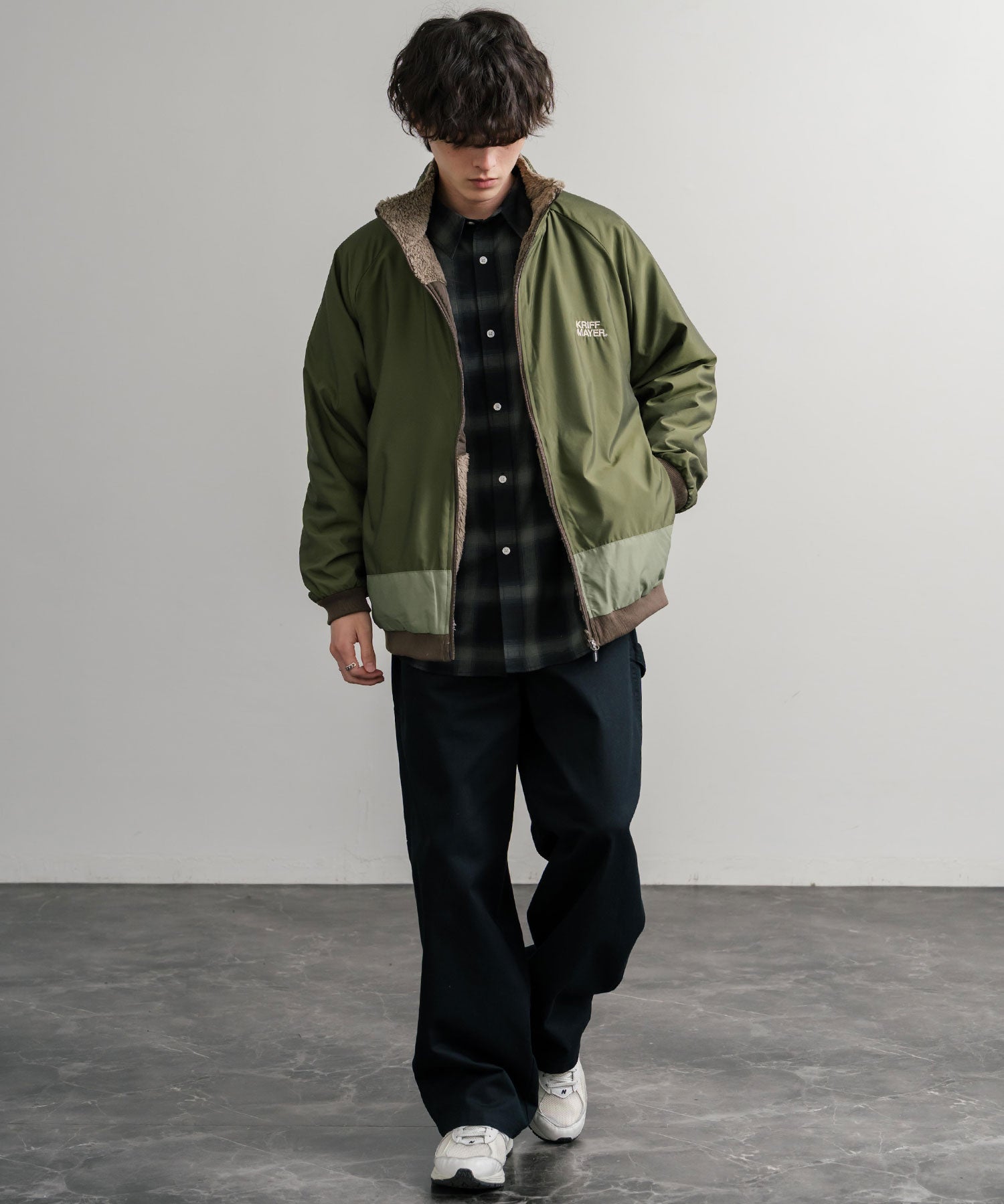 KRIFF MAYER クリフメイヤー 2WAY リバーシブルひっくりスタンドネックボアジャケット/ロゴ刺繍入りボアブルゾン 2514404 14796