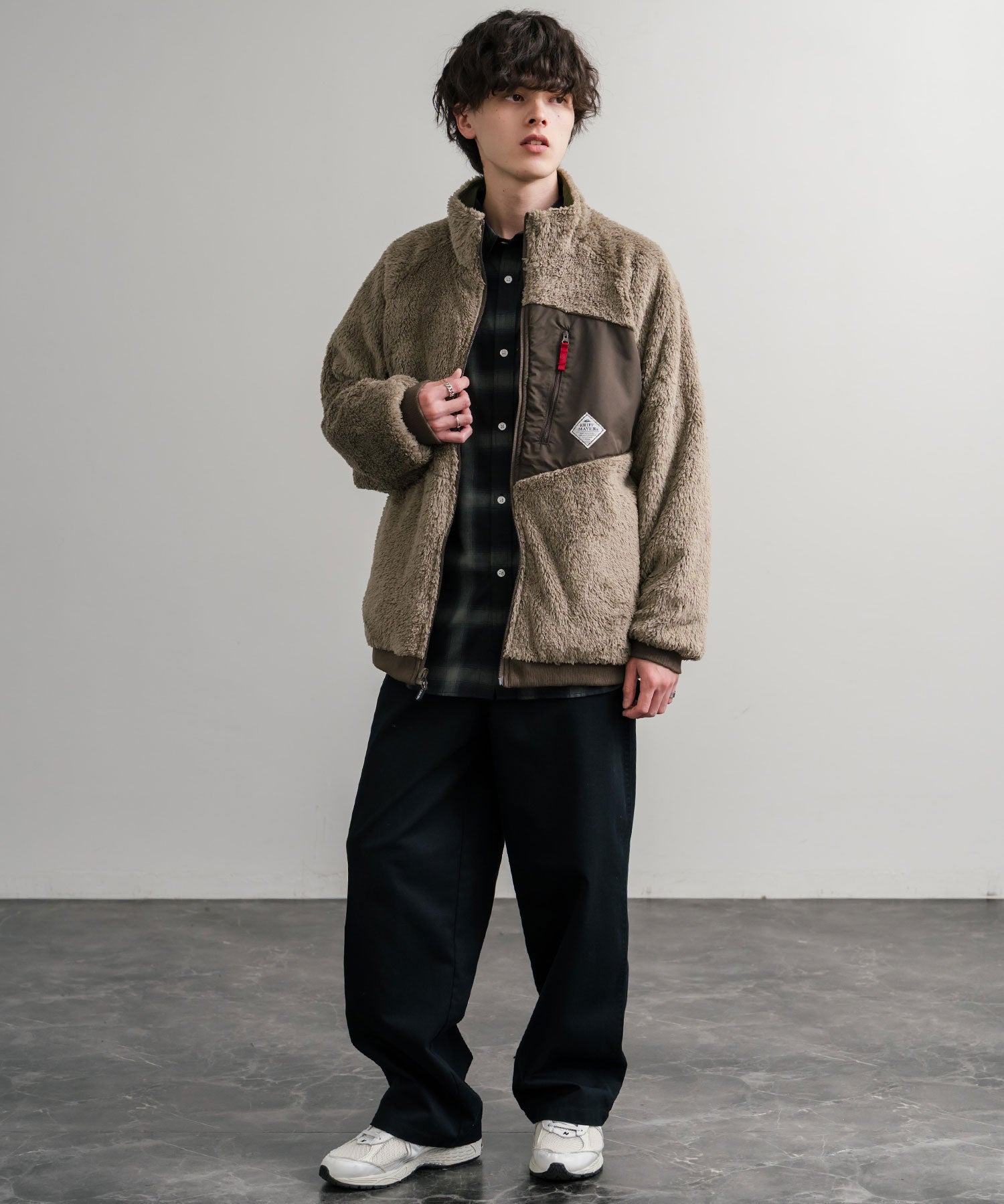 KRIFF MAYER クリフメイヤー 2WAY リバーシブルひっくりスタンドネックボアジャケット/ロゴ刺繍入りボアブルゾン 2514404 14796
