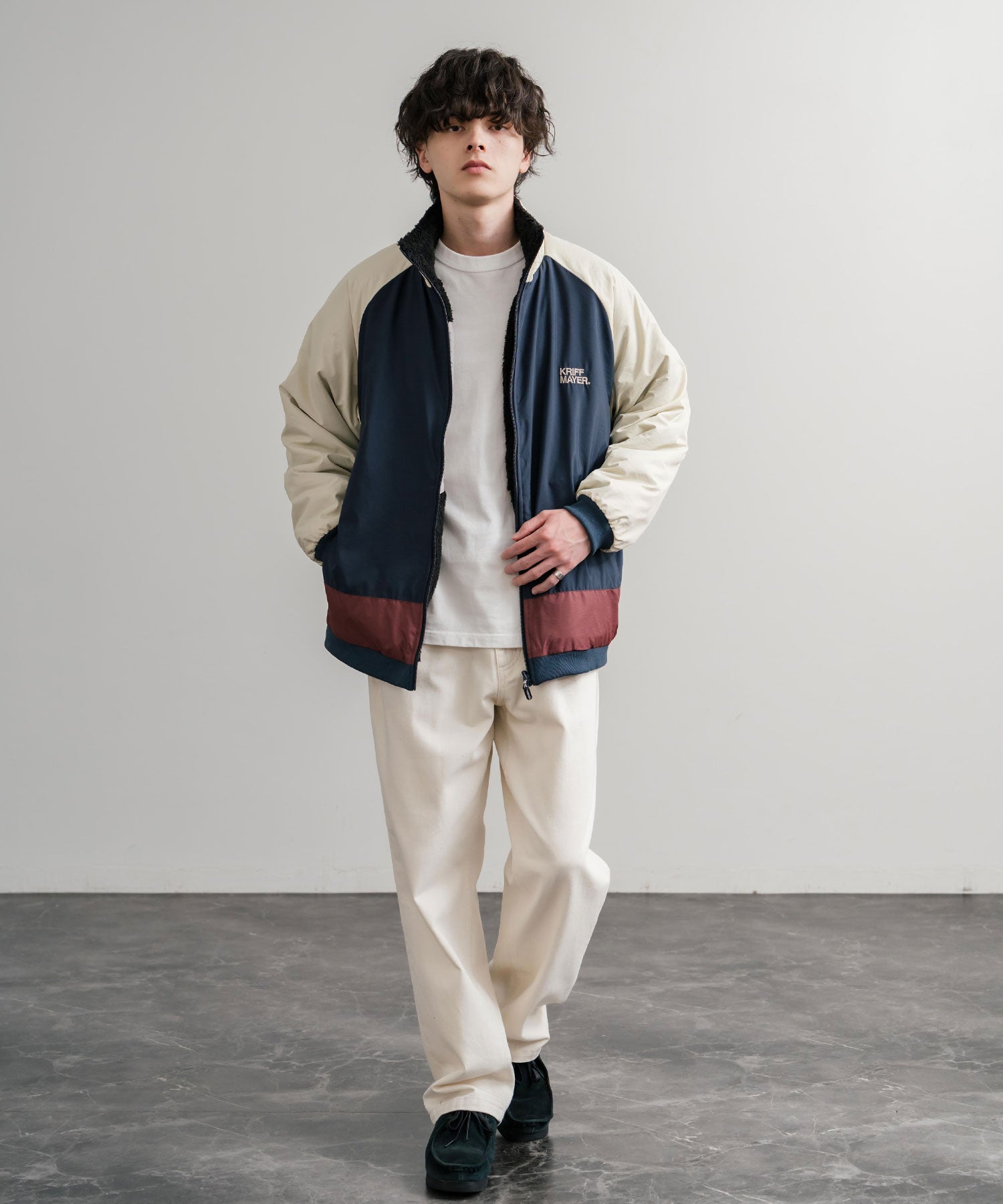KRIFF MAYER クリフメイヤー 2WAY リバーシブルひっくりスタンドネックボアジャケット/ロゴ刺繍入りボアブルゾン 2514404 14796