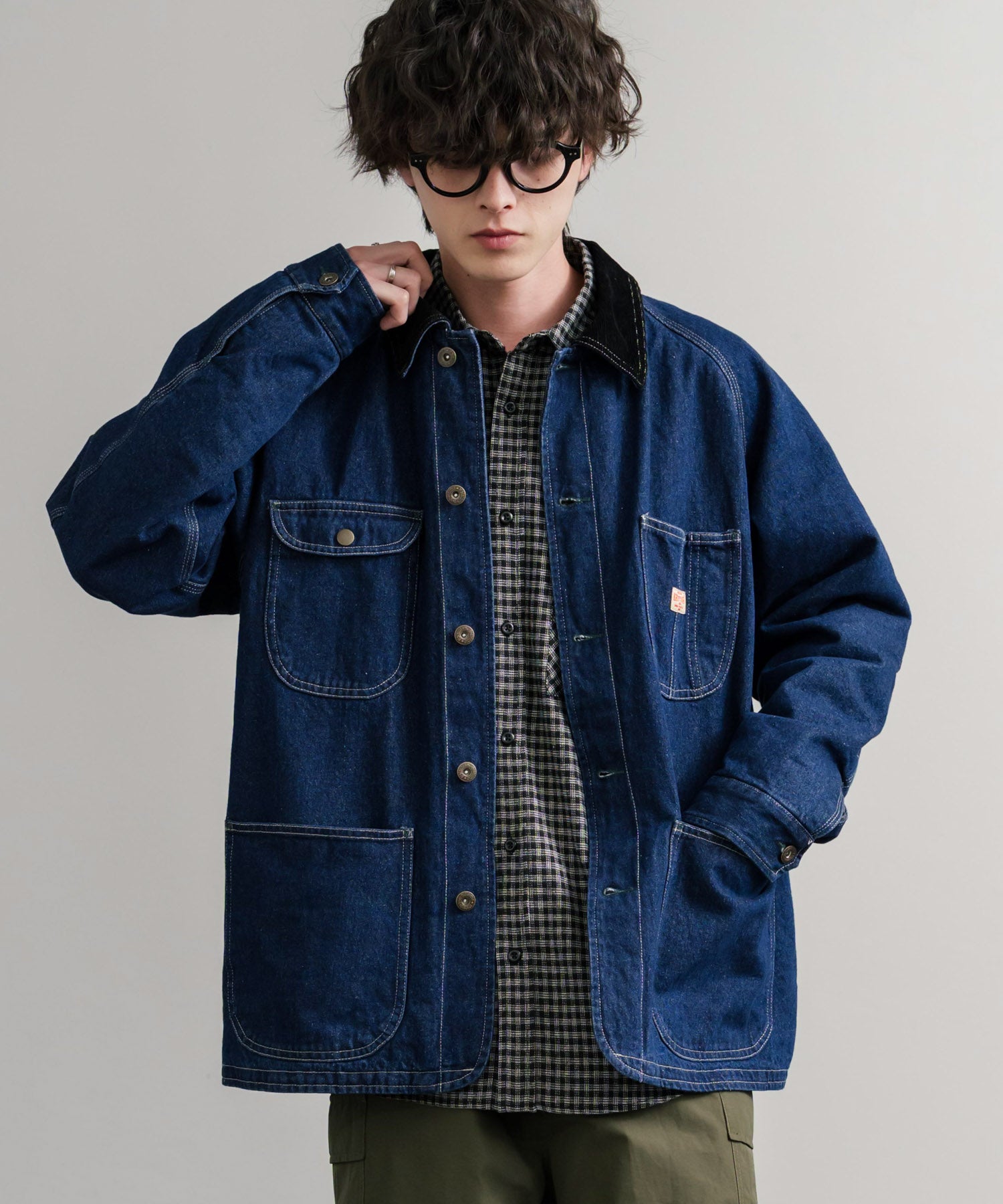 デニムカバーオール コーデュロイ襟付き chiki-2_payday-pd11ca4-yeow