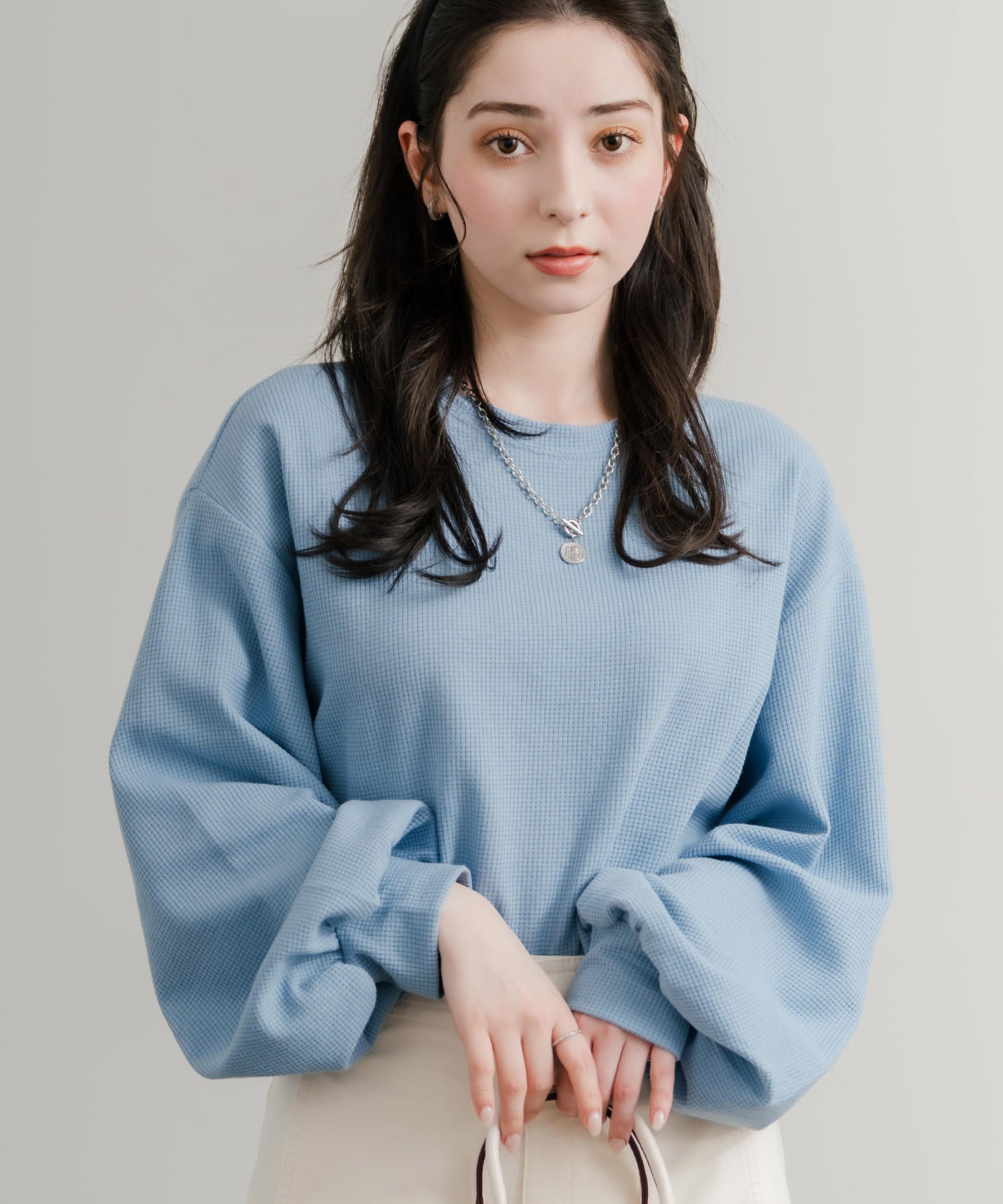 オーバーサイズバルーンスリーブワッフルロングTシャツ 14803