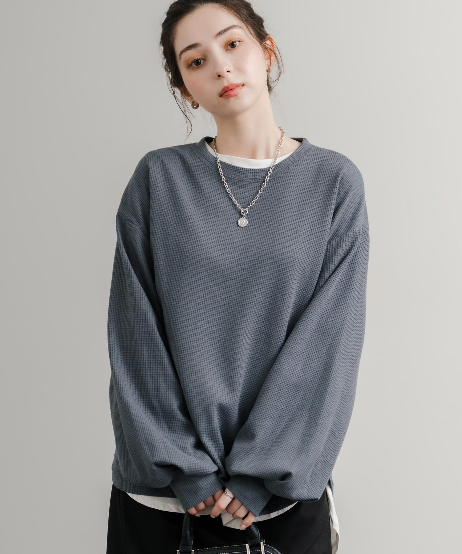 オーバーサイズバルーンスリーブワッフルロングTシャツ 14803
