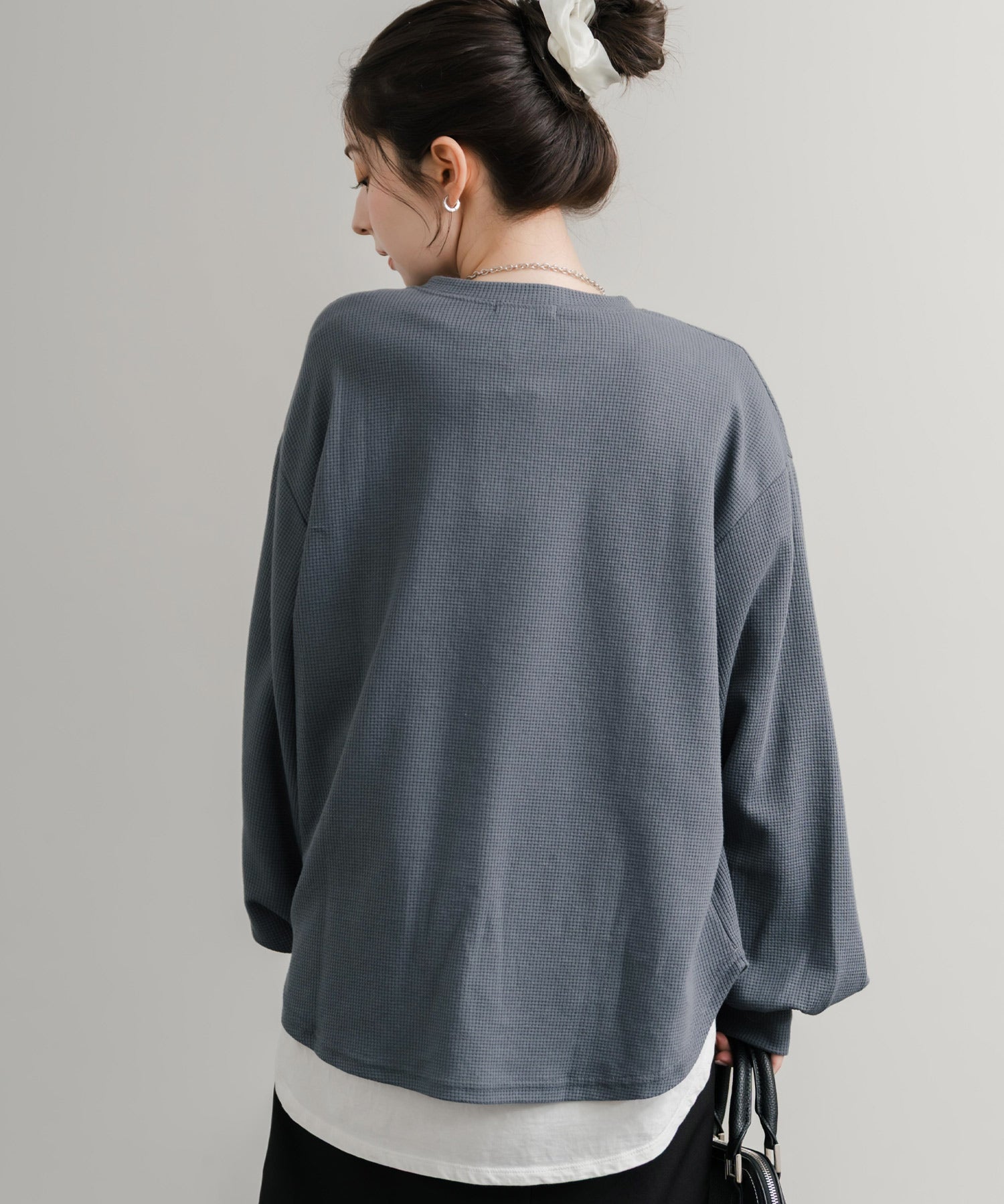 オーバーサイズバルーンスリーブワッフルロングTシャツ 14803