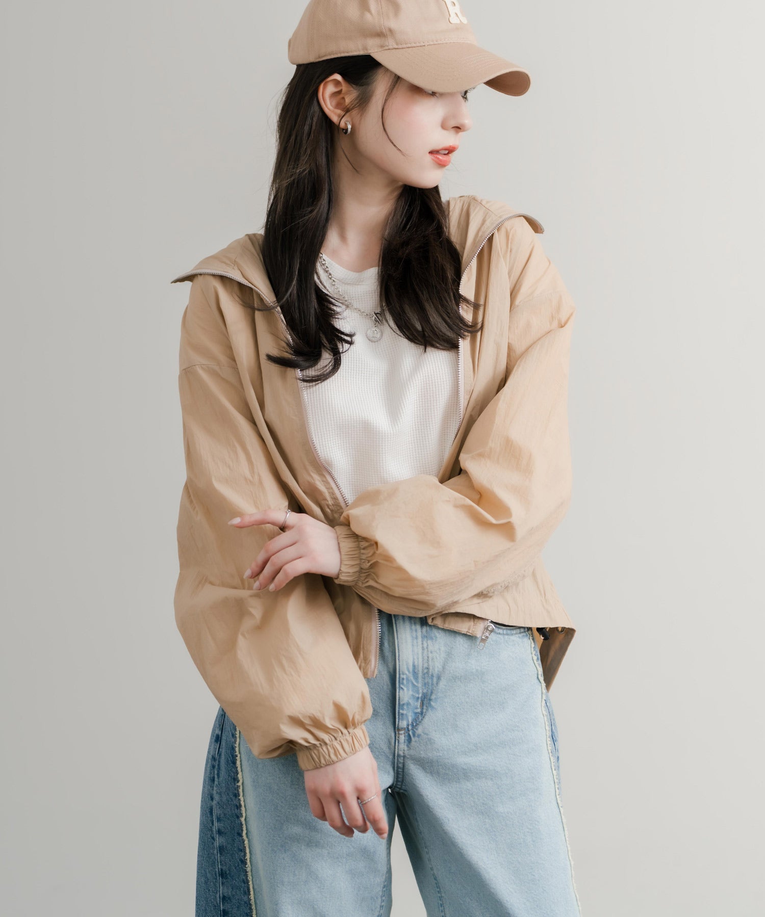 オーバーサイズバルーンスリーブワッフルロングTシャツ 14803