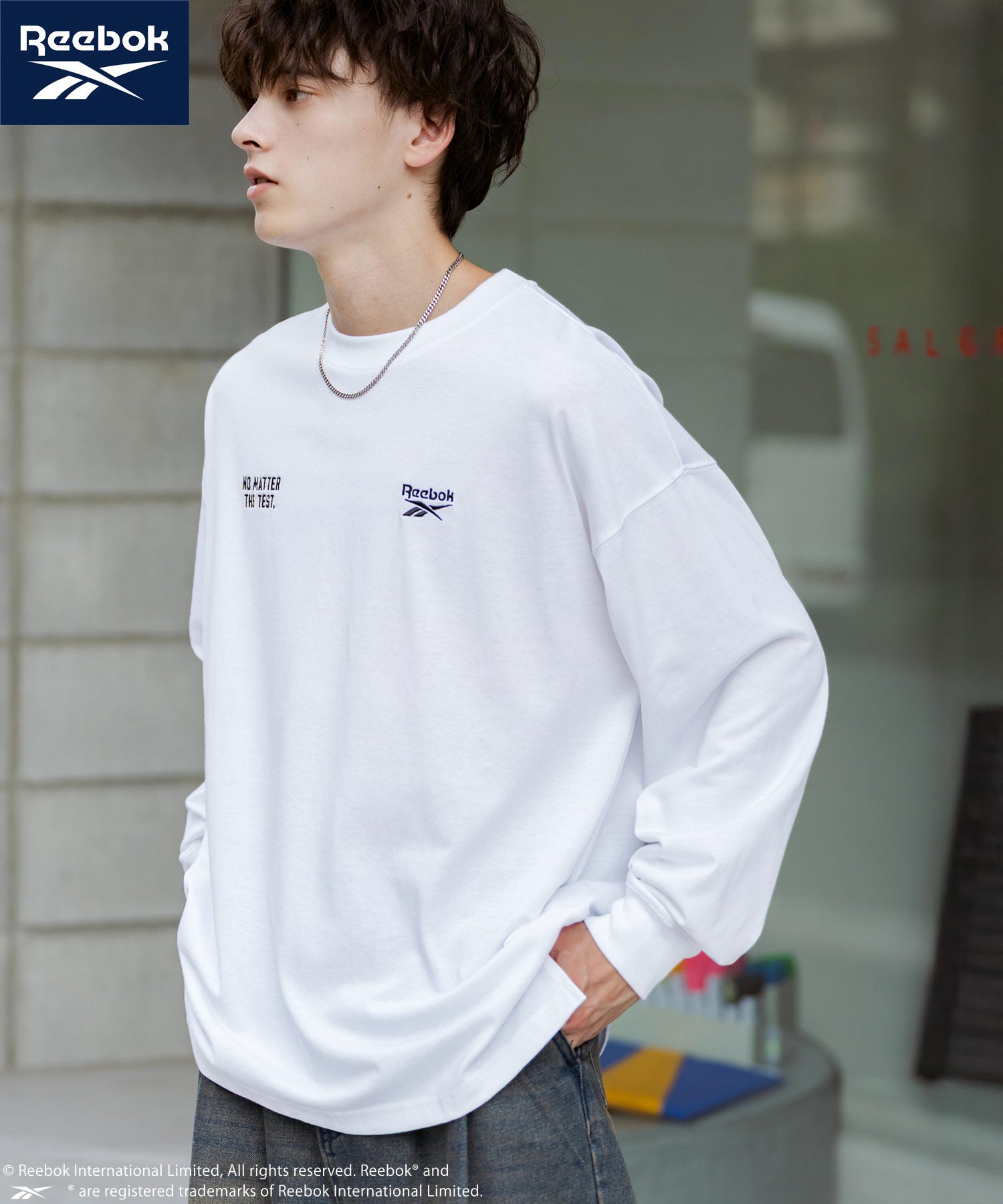 Reebok リーボック オーバーサイズ両胸ロゴ刺繍ロングスリーブTシャツ	14835