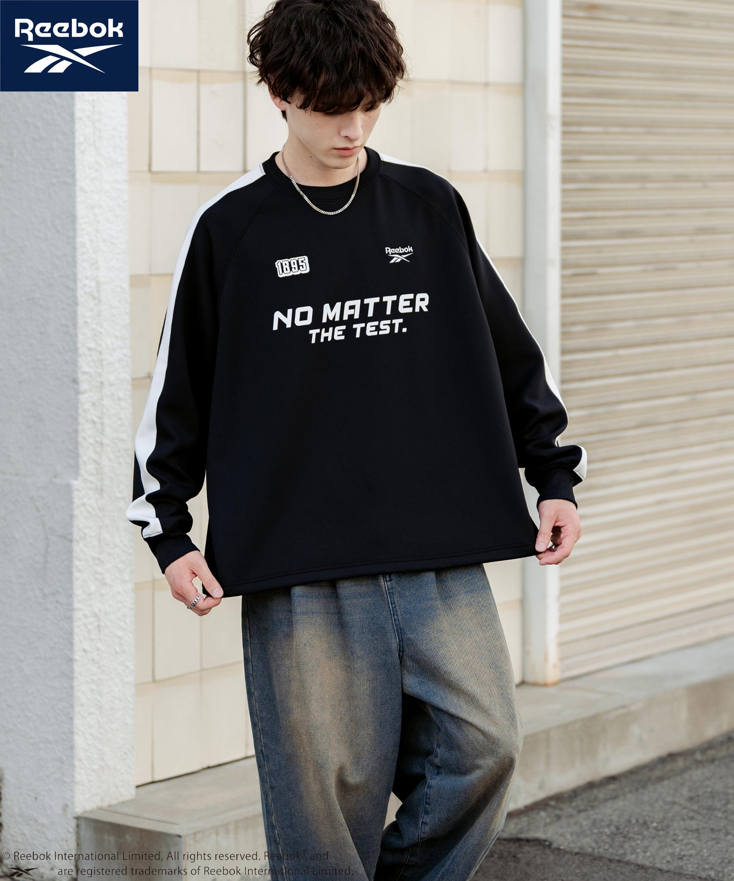 Reebok リーボック オーバーサイズ袖ラインロゴ刺繍ラグランポンチ長袖