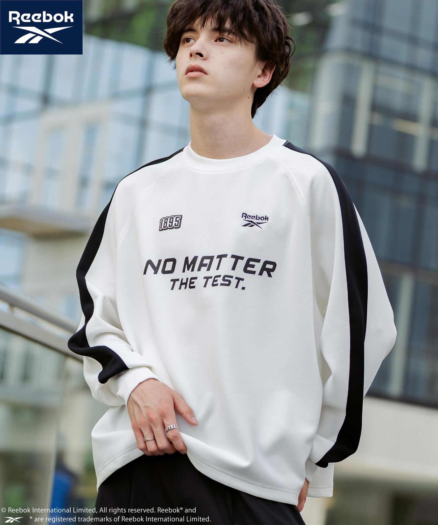 Reebok リーボック オーバーサイズ袖ラインロゴ刺繍ラグランポンチ長袖