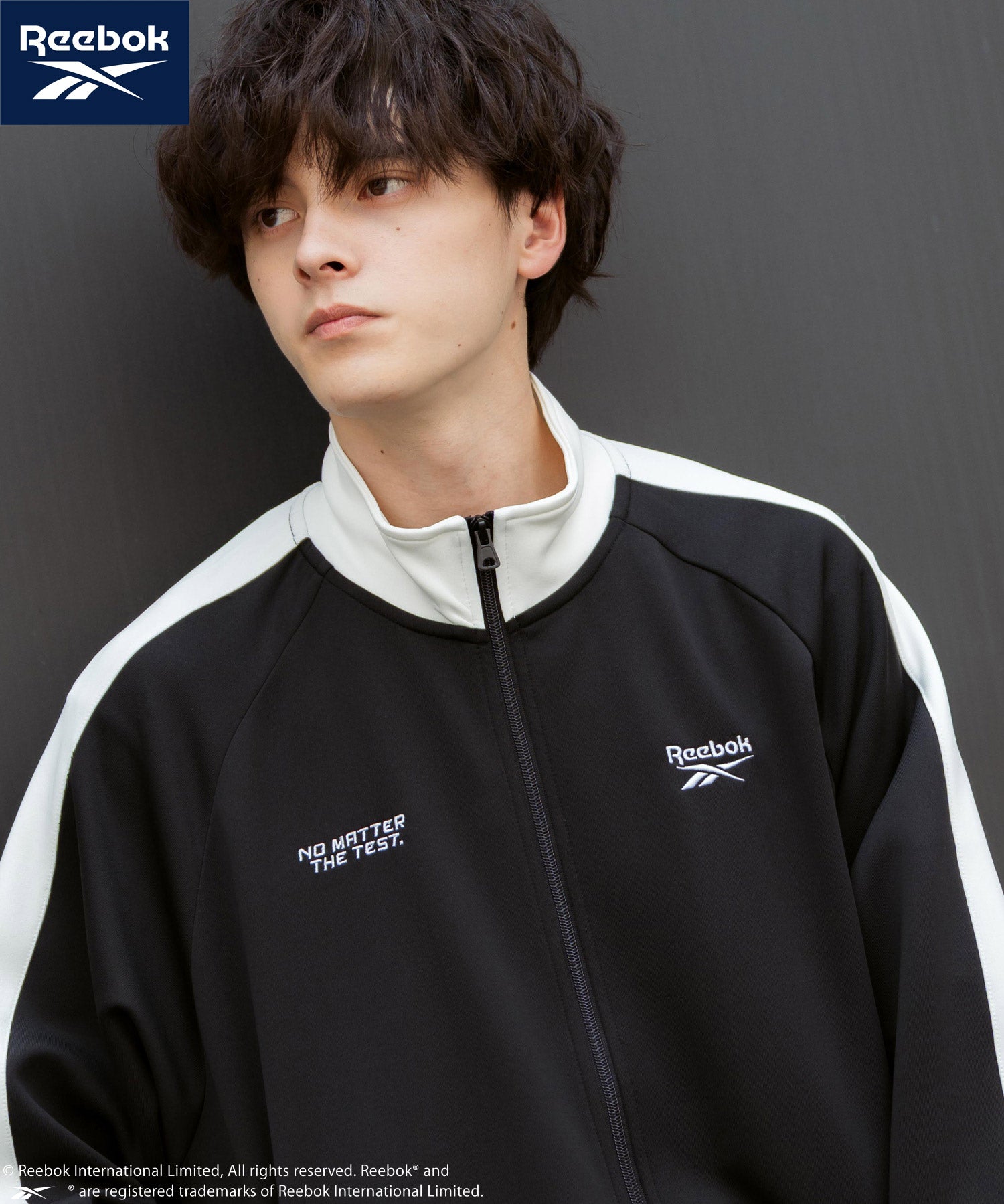 Reebok リーボック オーバーサイズ袖ラインワンポイントロゴ刺繍ポンチトラックジャケット 14837