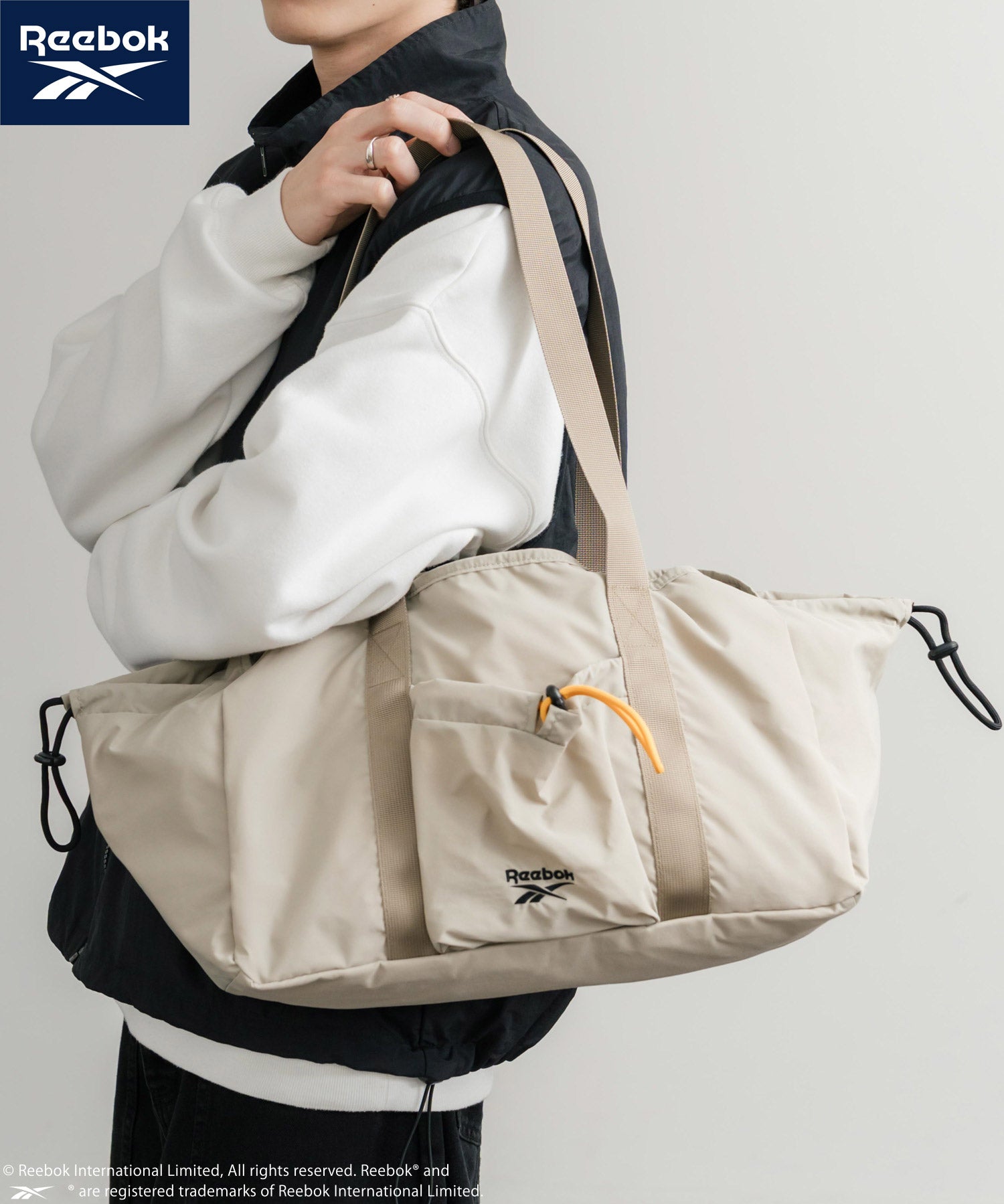 Reebok ドローストリングロゴ刺繍2WAYショルダートートナイロンバッグ 14842