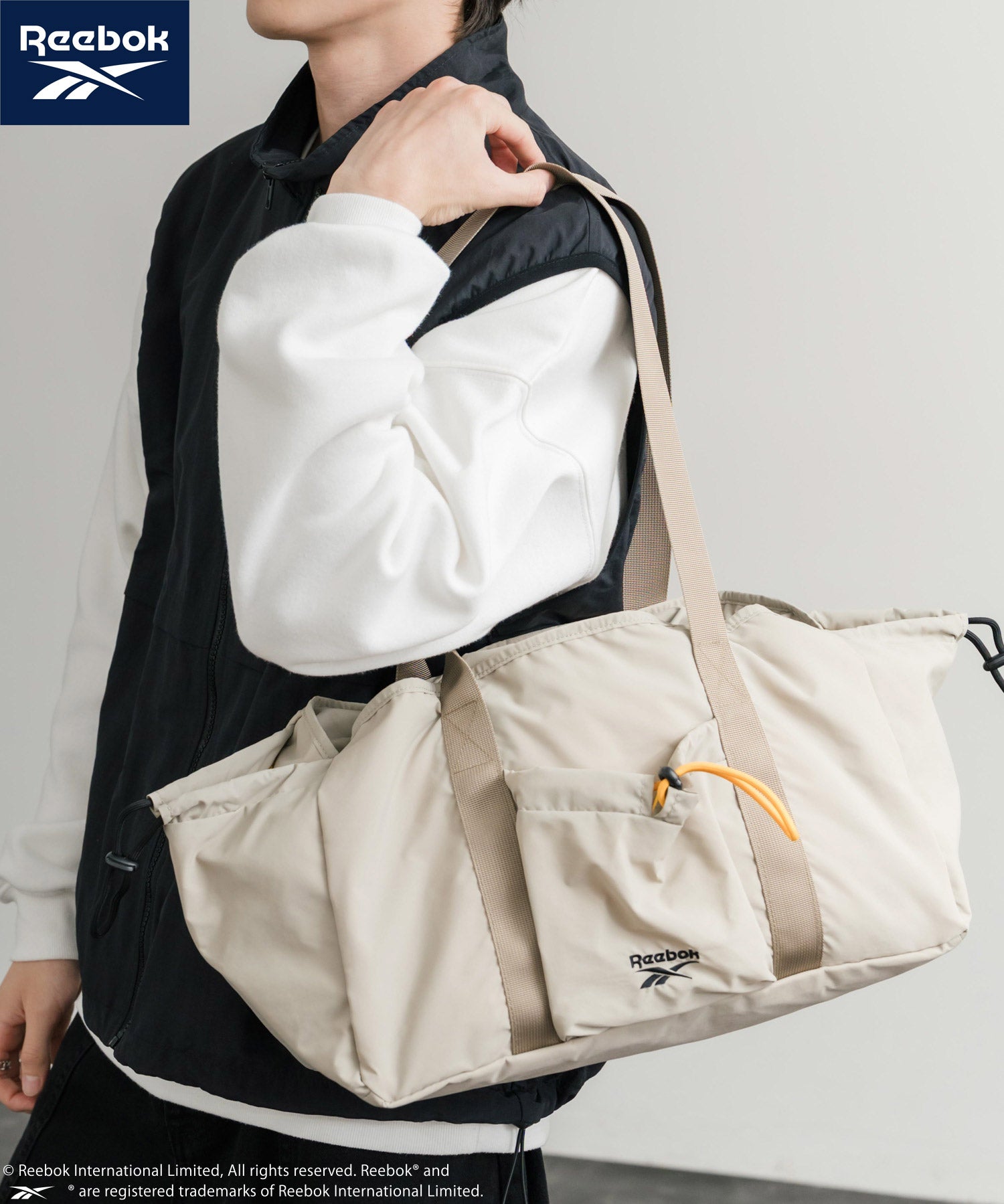 Reebok ドローストリングロゴ刺繍2WAYショルダートートナイロンバッグ 14842