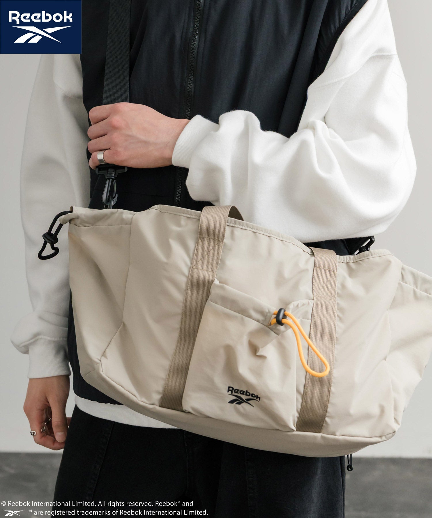 Reebok ドローストリングロゴ刺繍2WAYショルダートートナイロンバッグ 14842