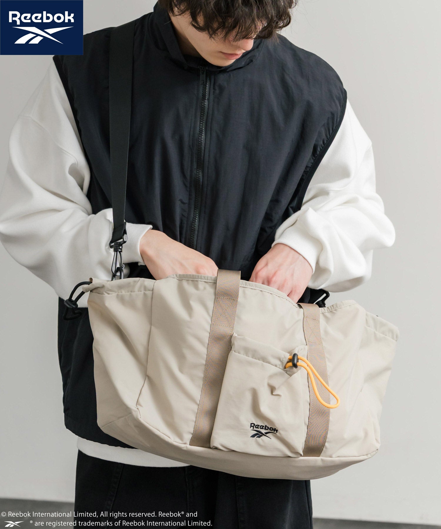 Reebok ドローストリングロゴ刺繍2WAYショルダートートナイロンバッグ 14842
