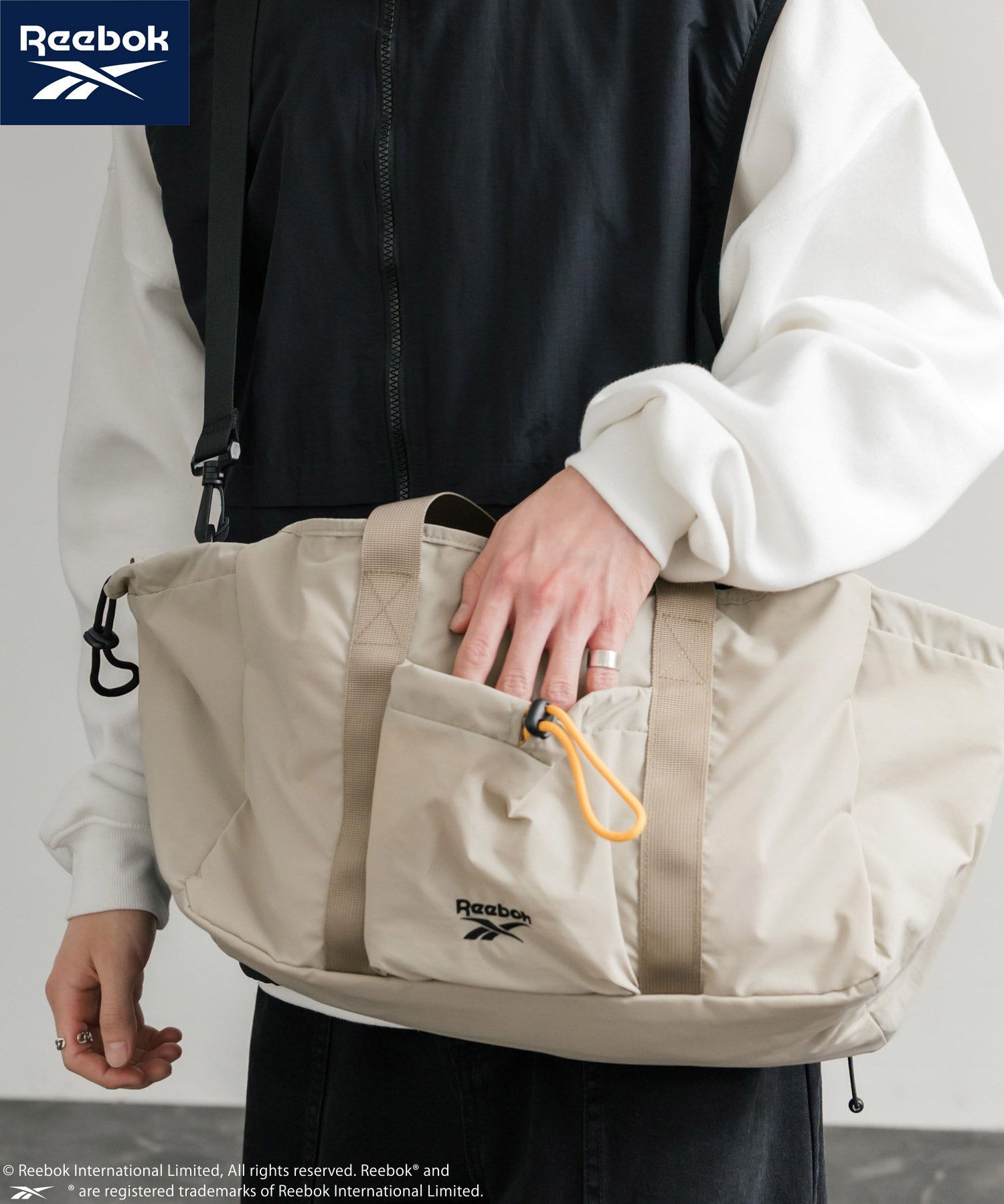 Reebok ドローストリングロゴ刺繍2WAYショルダートートナイロンバッグ 14842