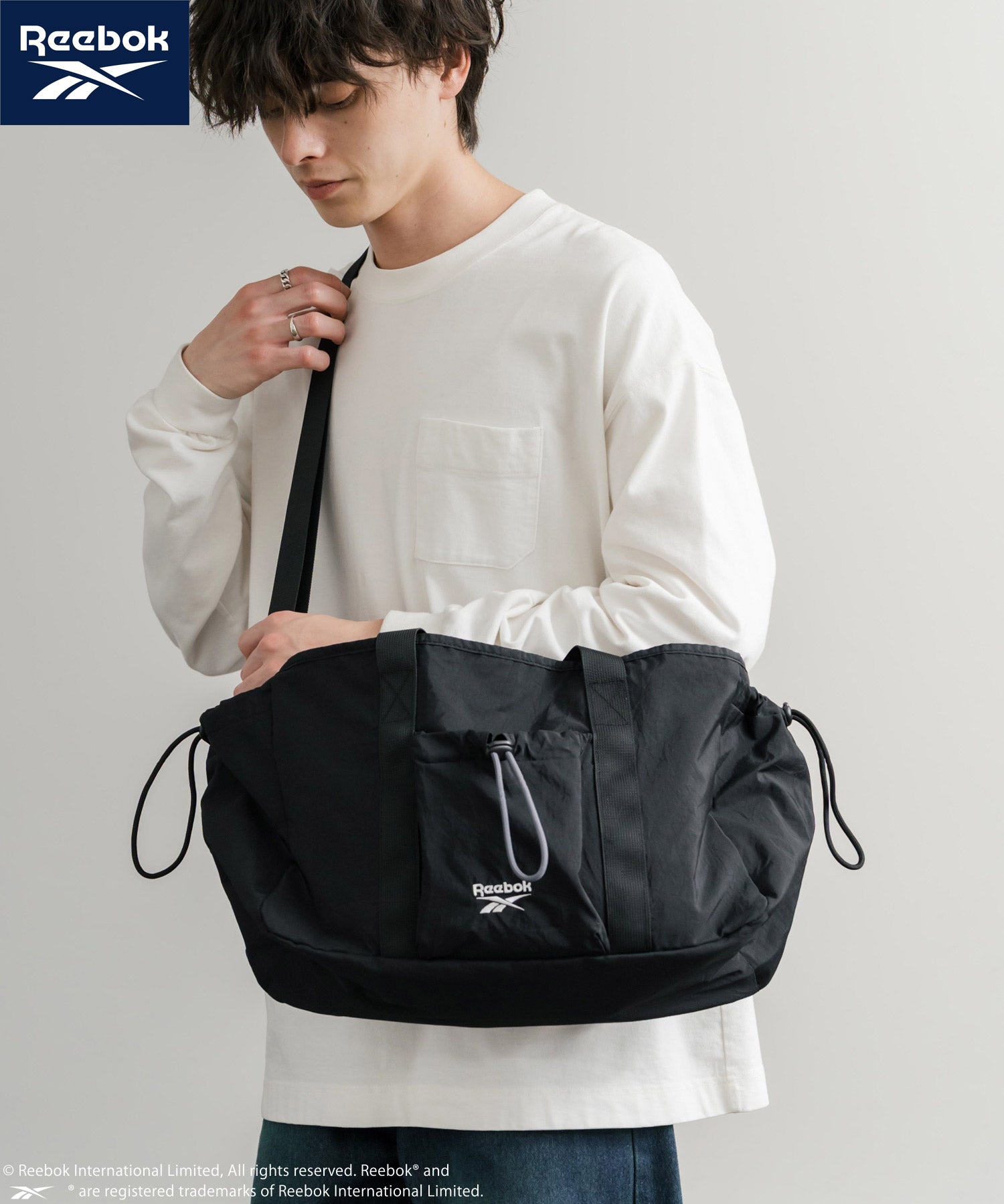 Reebok ドローストリングロゴ刺繍2WAYショルダートートナイロンバッグ 14842