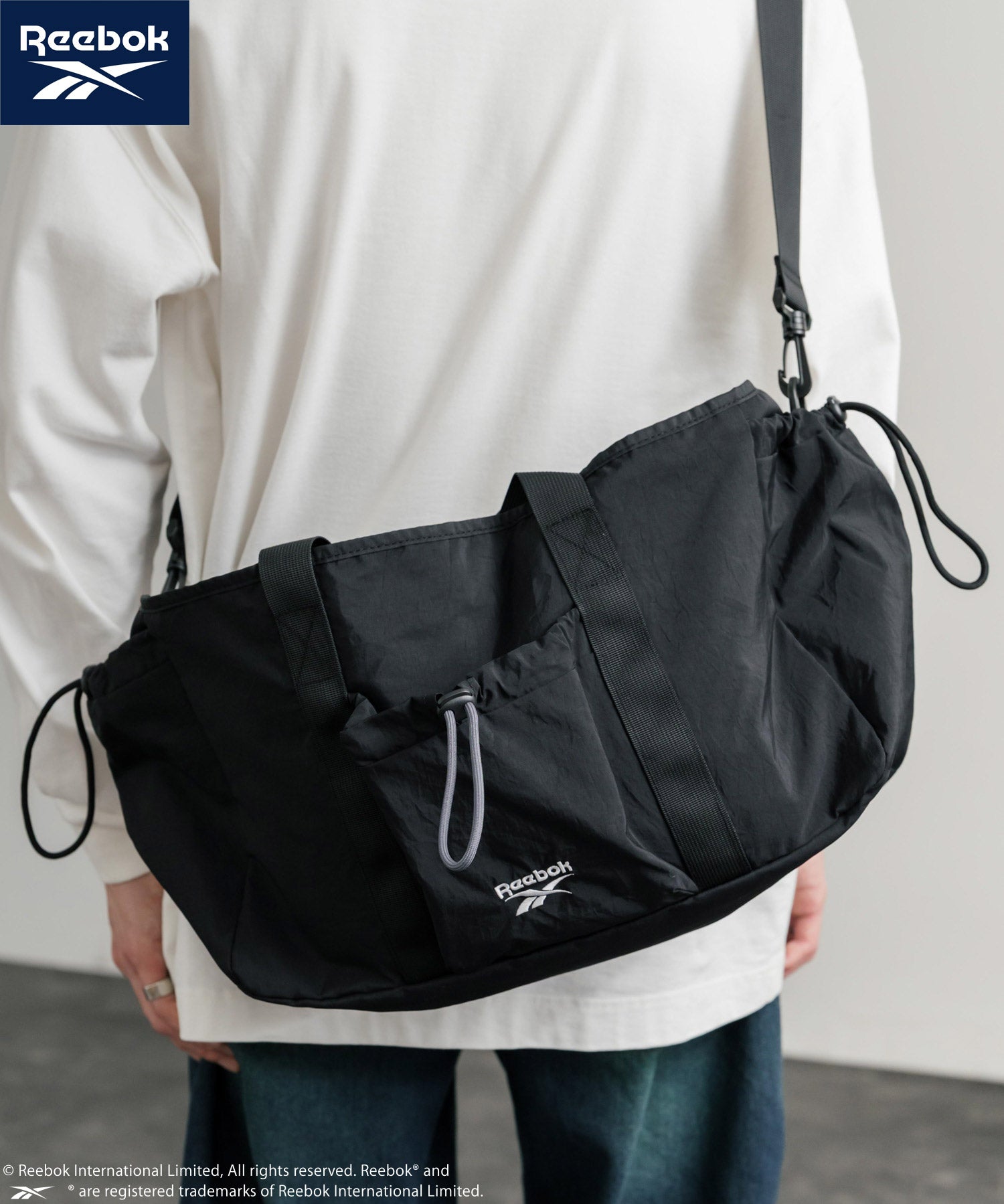 Reebok ドローストリングロゴ刺繍2WAYショルダートートナイロンバッグ 14842