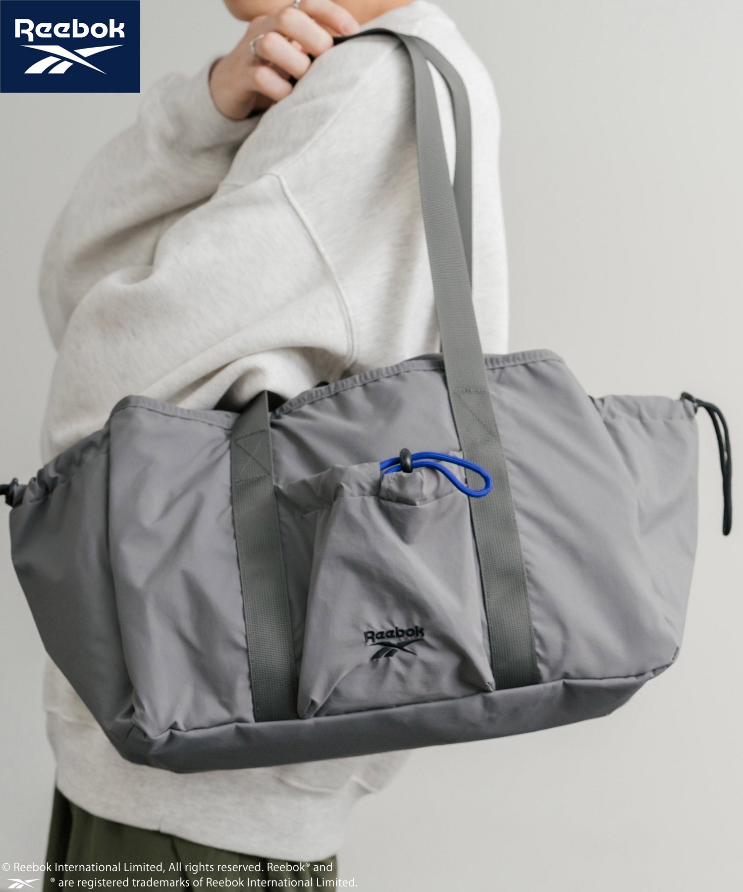 Reebok ドローストリングロゴ刺繍2WAYショルダートートナイロンバッグ 14842