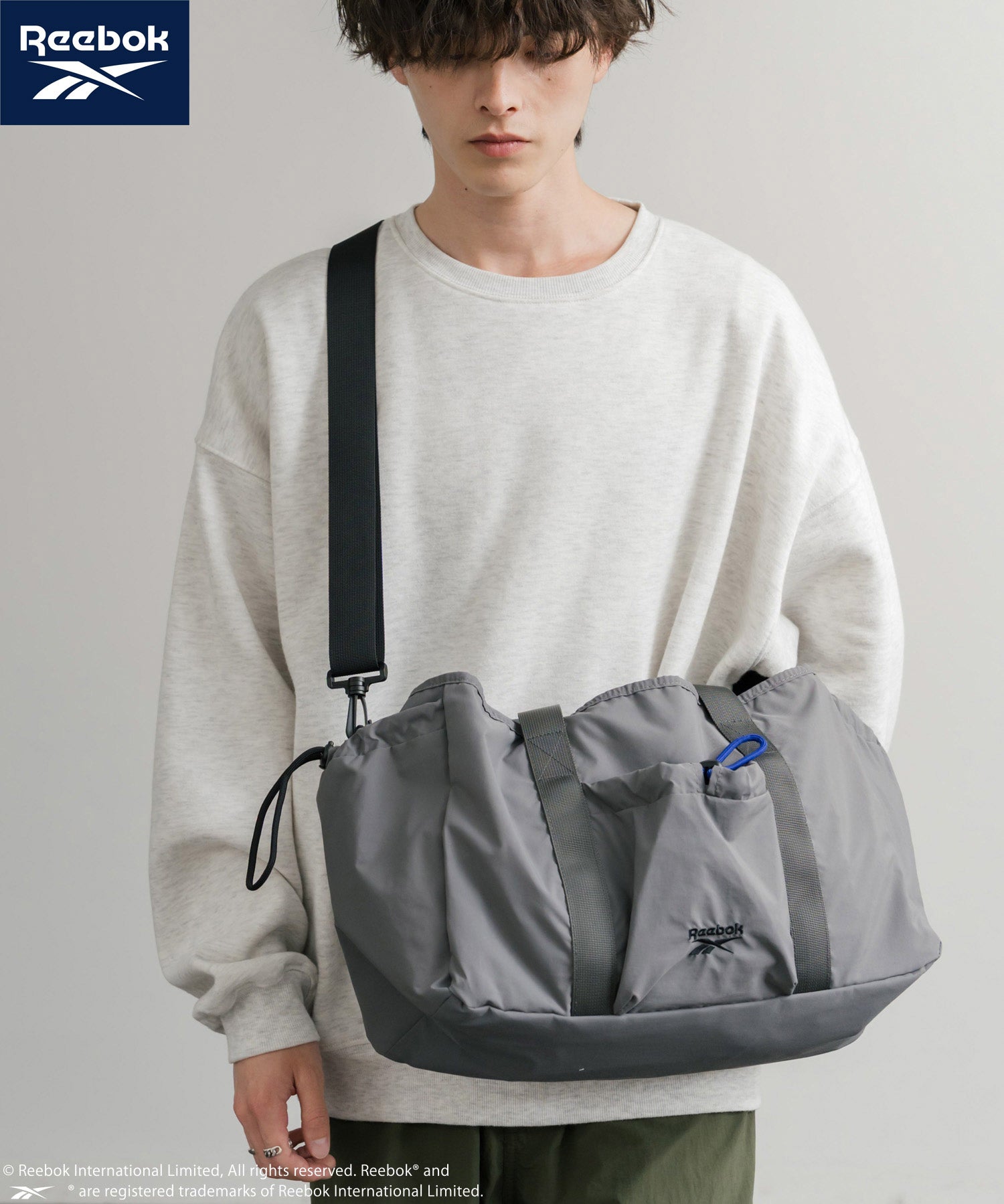 Reebok ドローストリングロゴ刺繍2WAYショルダートートナイロンバッグ 14842