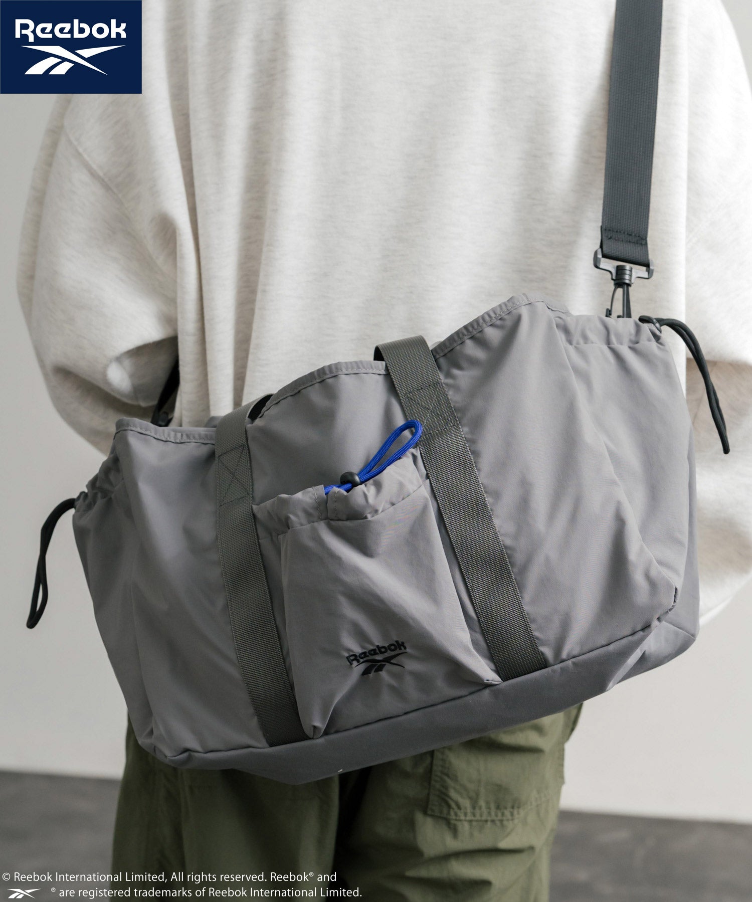 Reebok ドローストリングロゴ刺繍2WAYショルダートートナイロンバッグ 14842