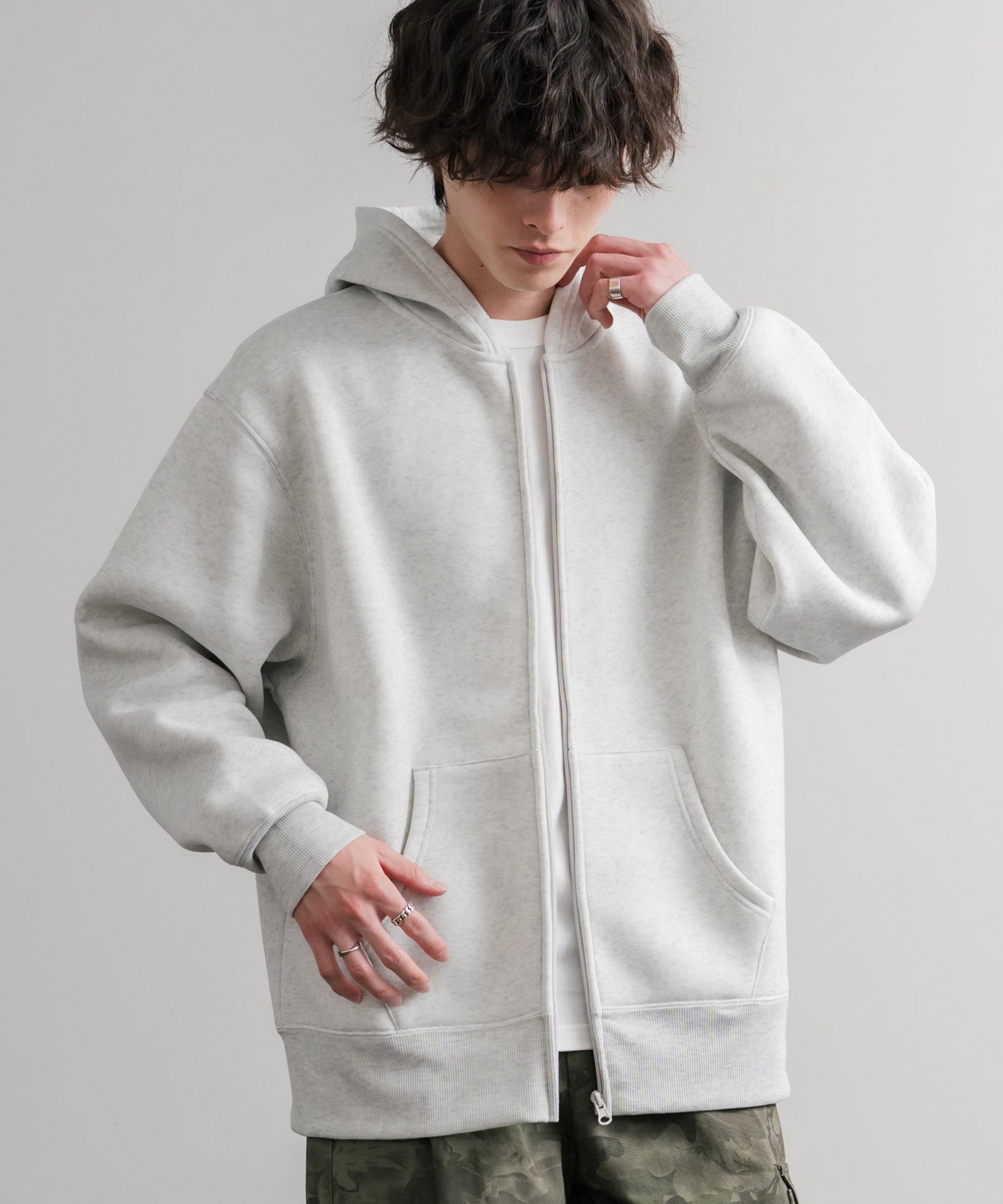 ヘビーウェイト裏起毛オーバーサイズフルジップパーカー/フーディー