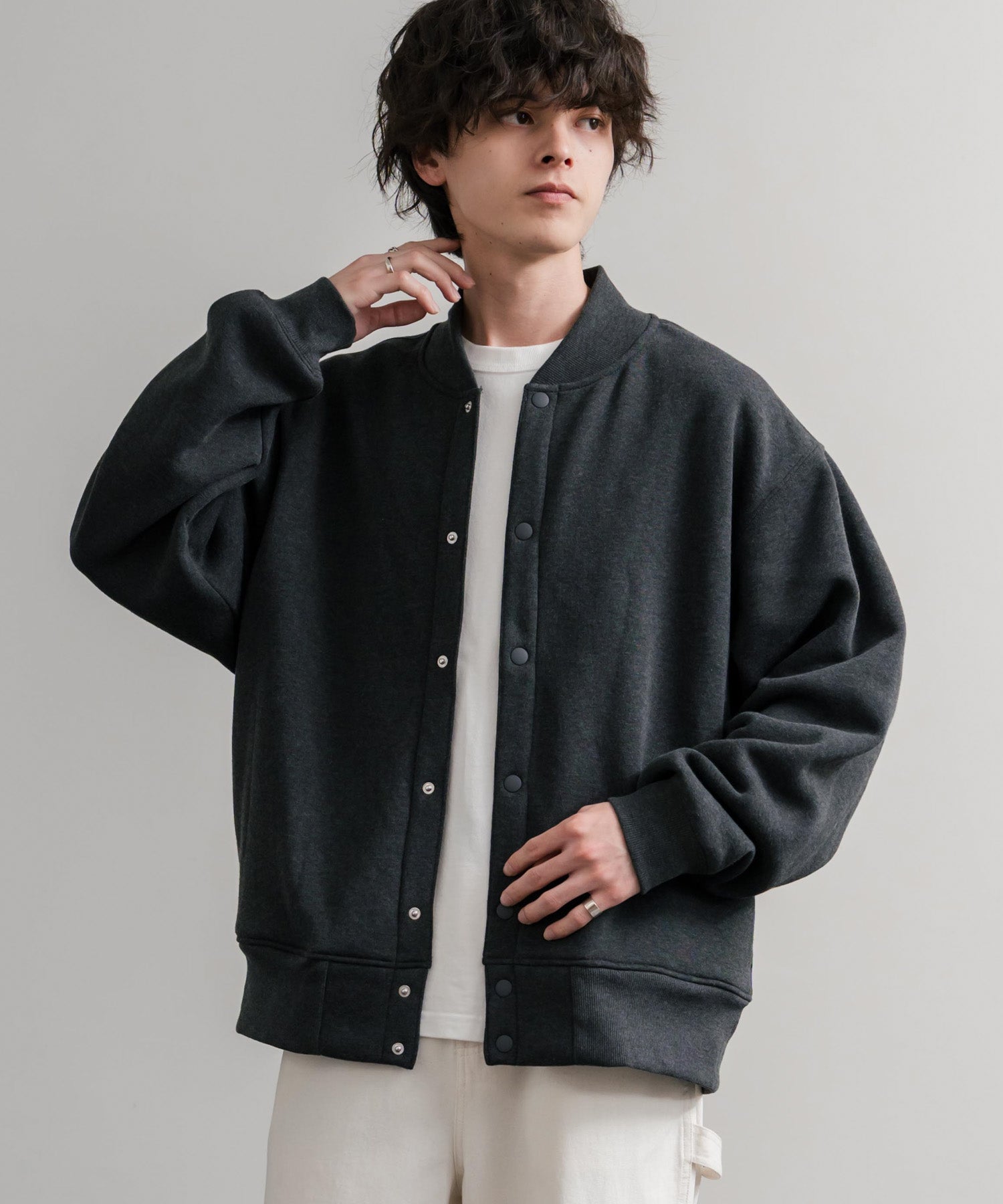 オーバーサイズ ヘビーウェイト裏起毛スナップボタンカーディガン