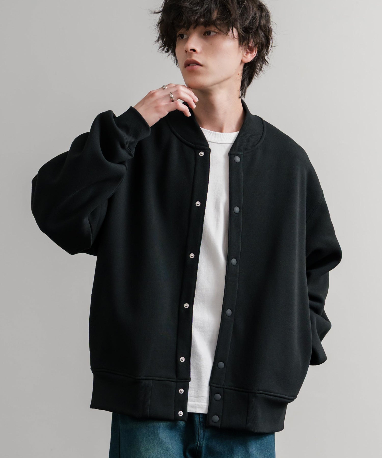 オーバーサイズ ヘビーウェイト裏起毛スナップボタンカーディガン