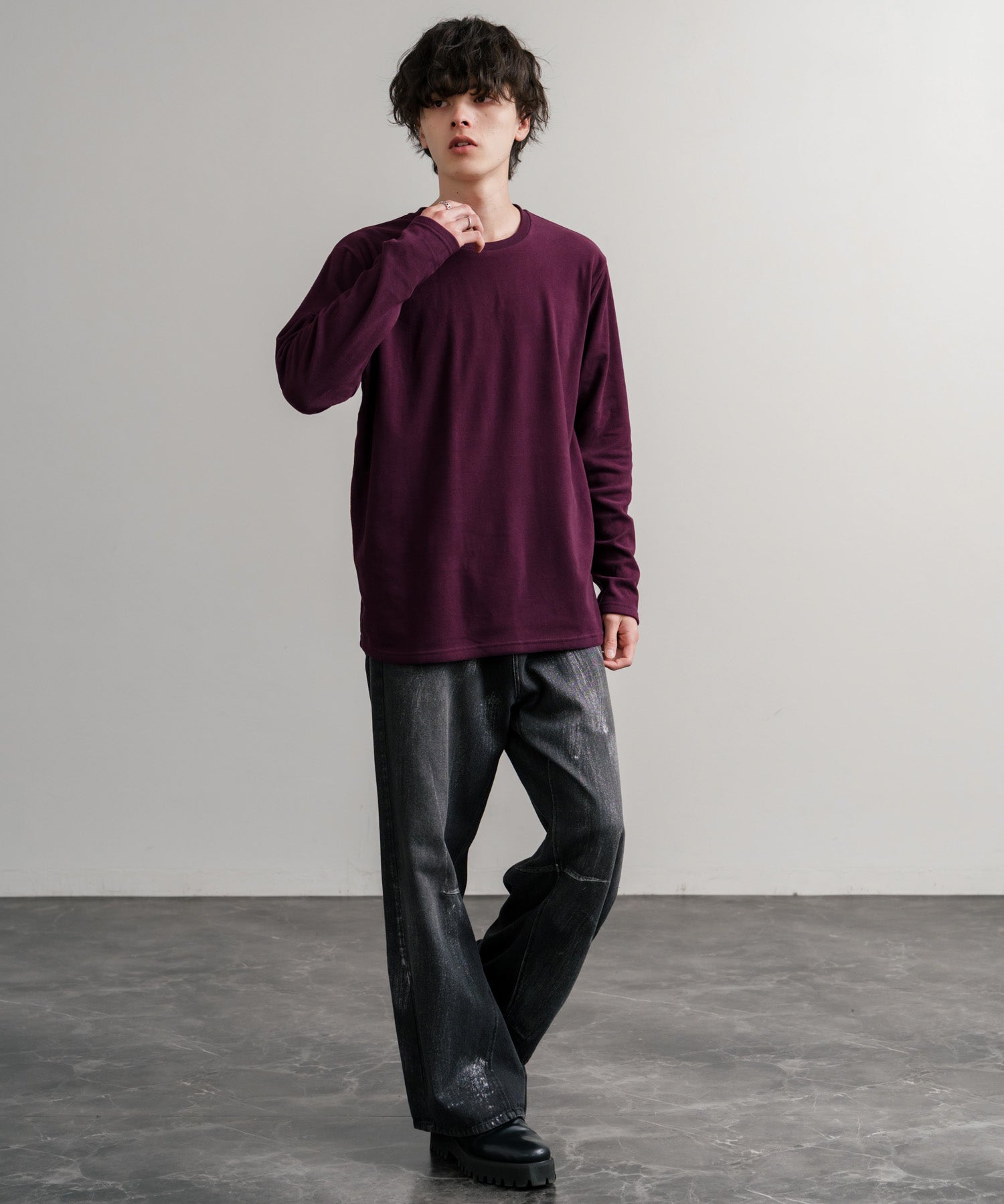 ストレッチフリースクルーネック長袖Tシャツ 14854