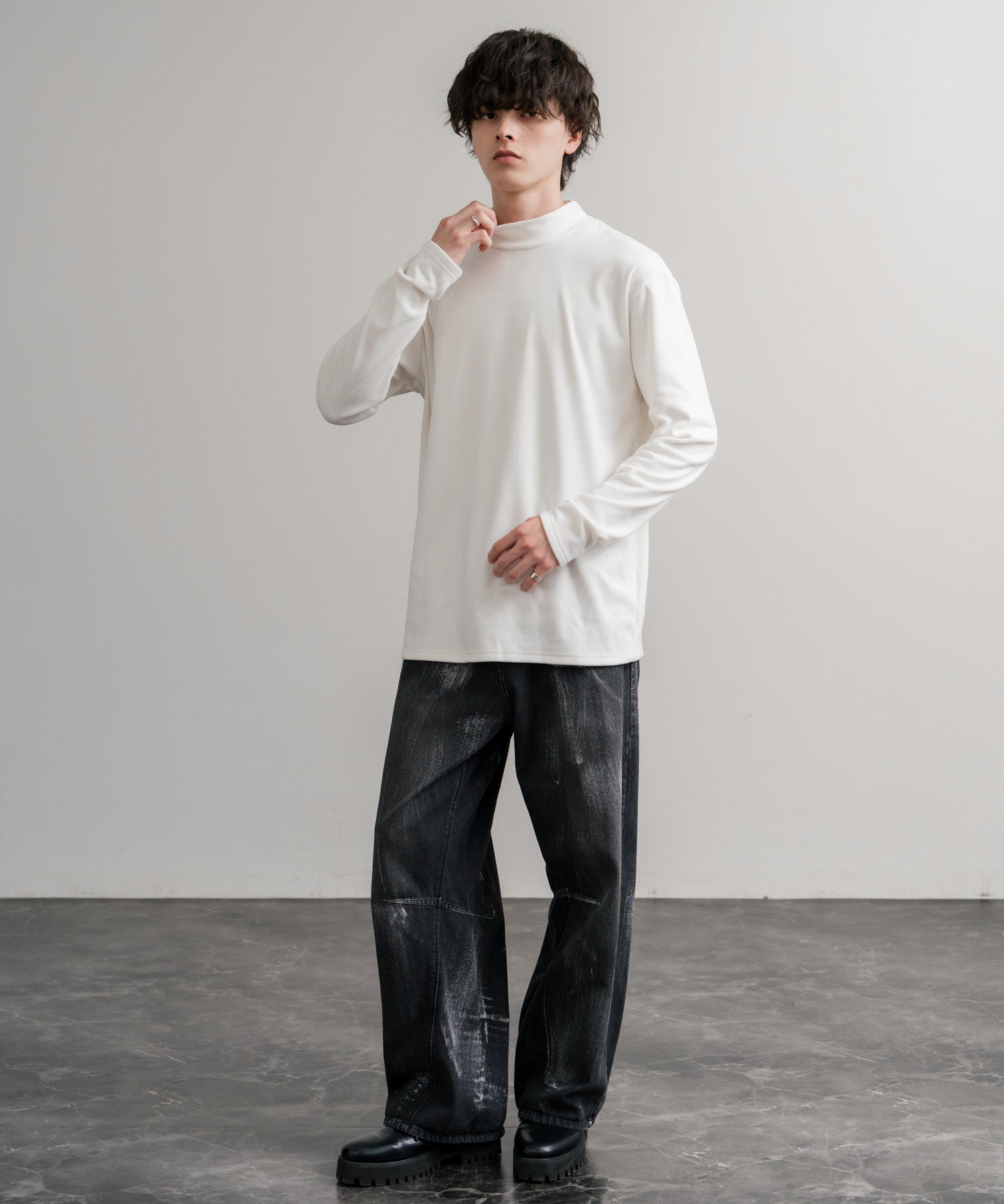ストレッチフリースハイネック長袖Tシャツ 14855