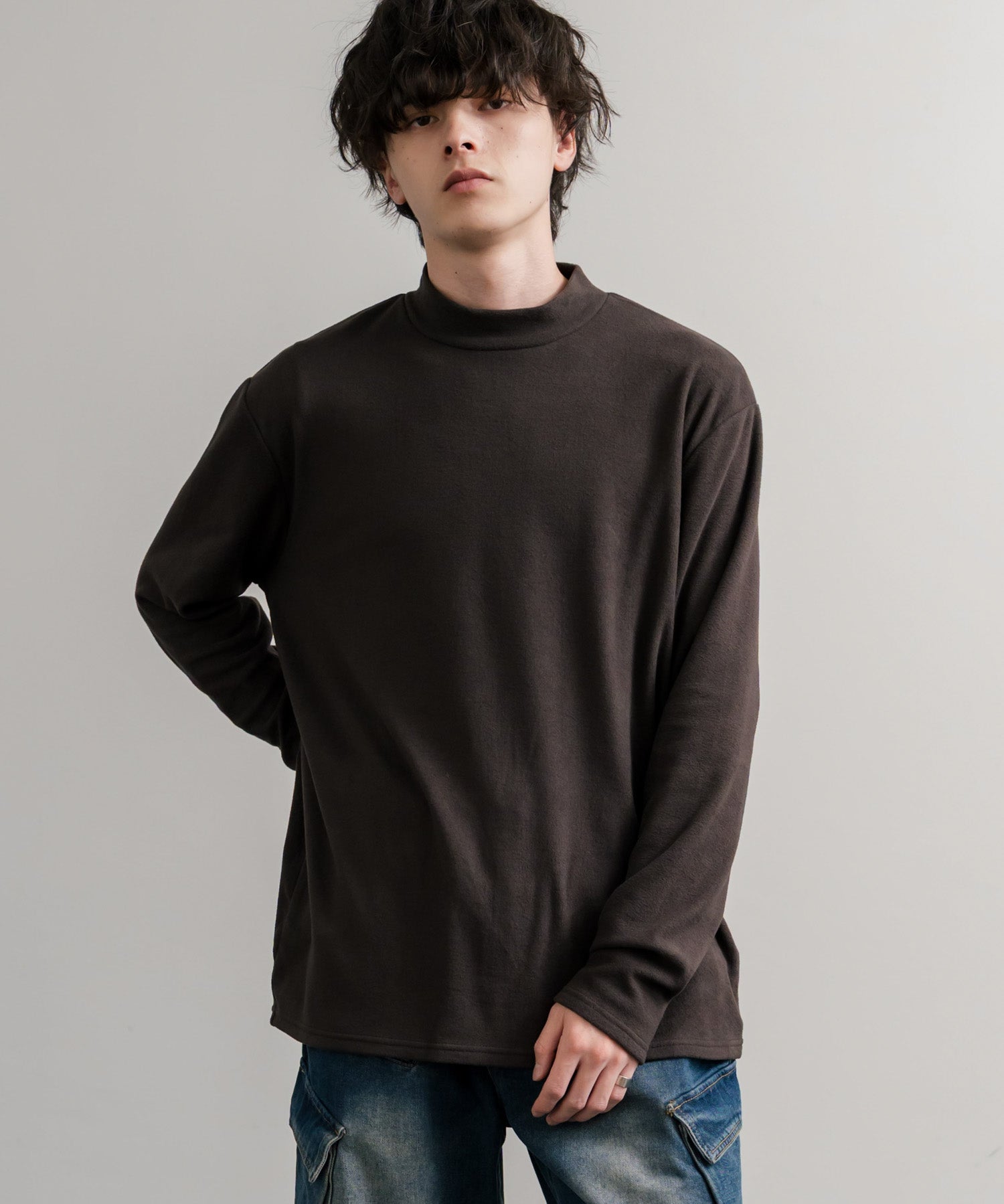 ストレッチフリースハイネック長袖Tシャツ 14855