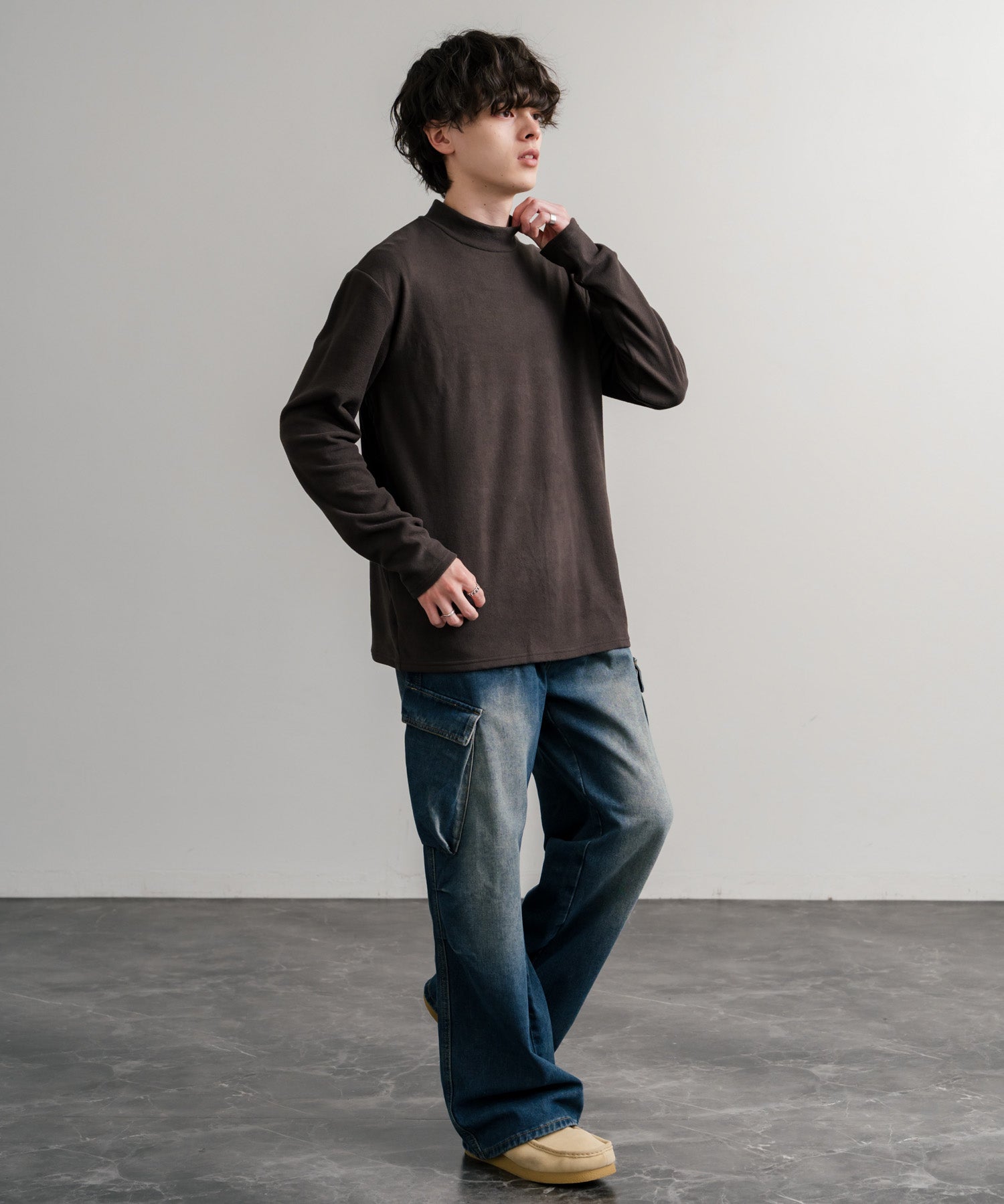 ストレッチフリースハイネック長袖Tシャツ 14855
