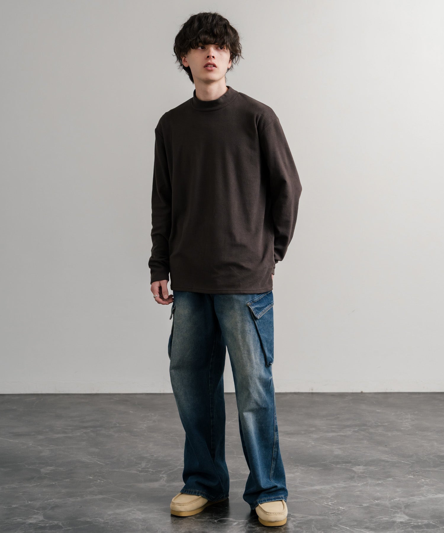 ストレッチフリースハイネック長袖Tシャツ 14855