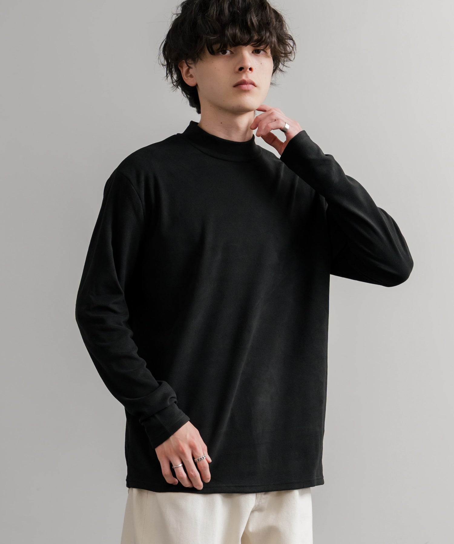 ストレッチフリースハイネック長袖Tシャツ 14855