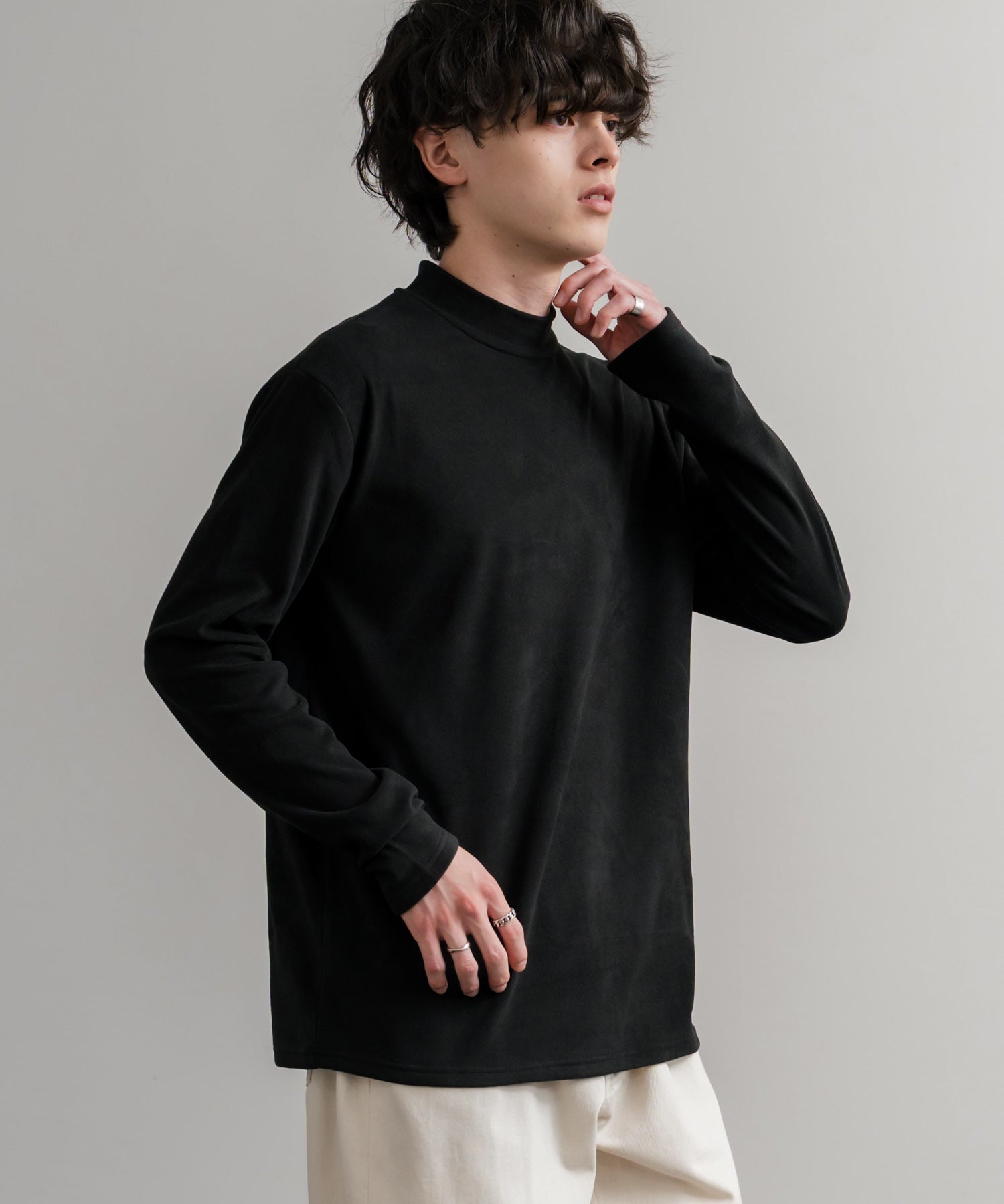 ストレッチフリースハイネック長袖Tシャツ 14855